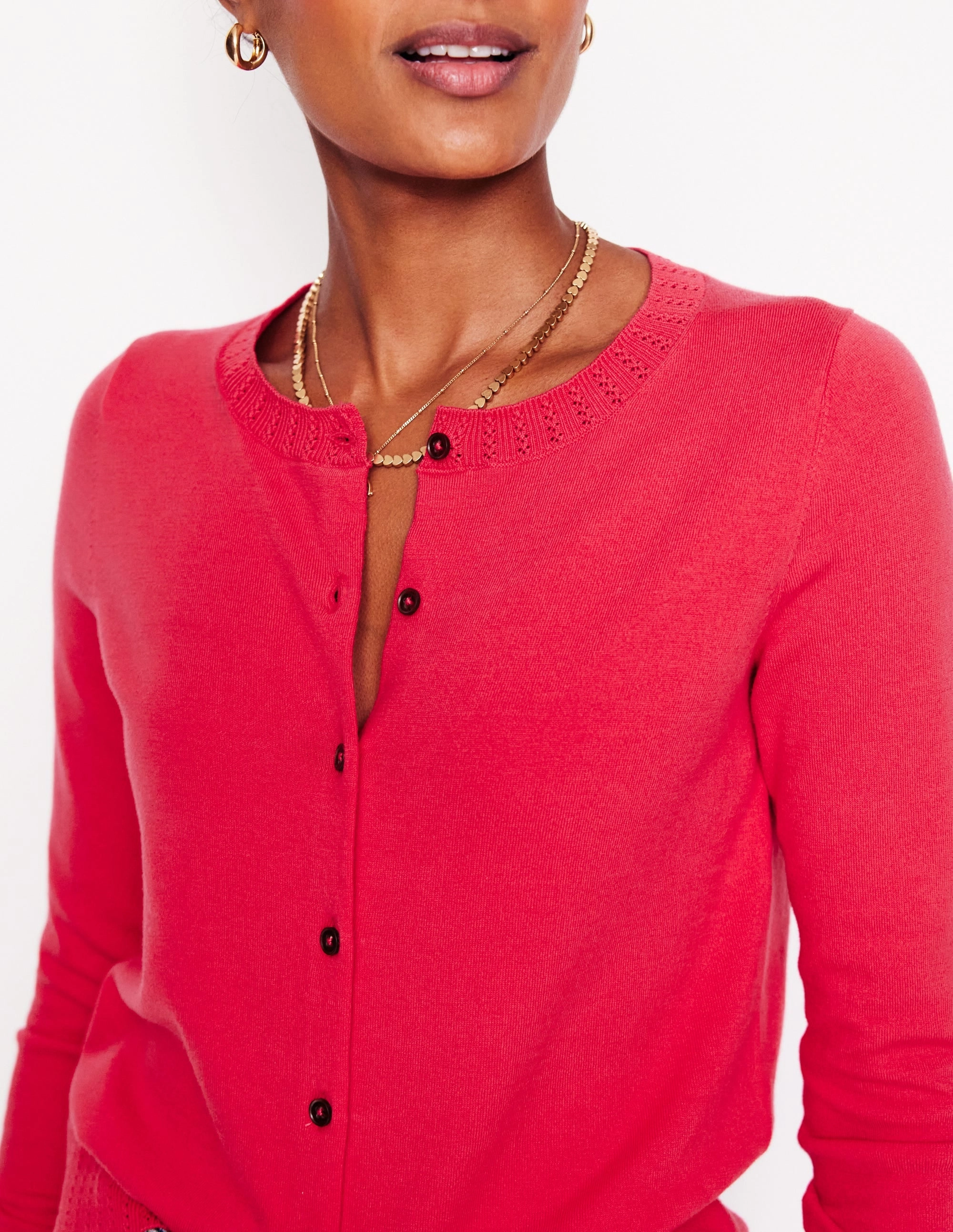 Simple Wear Emilia Cotton Crew Cardigan-Camelia Pink