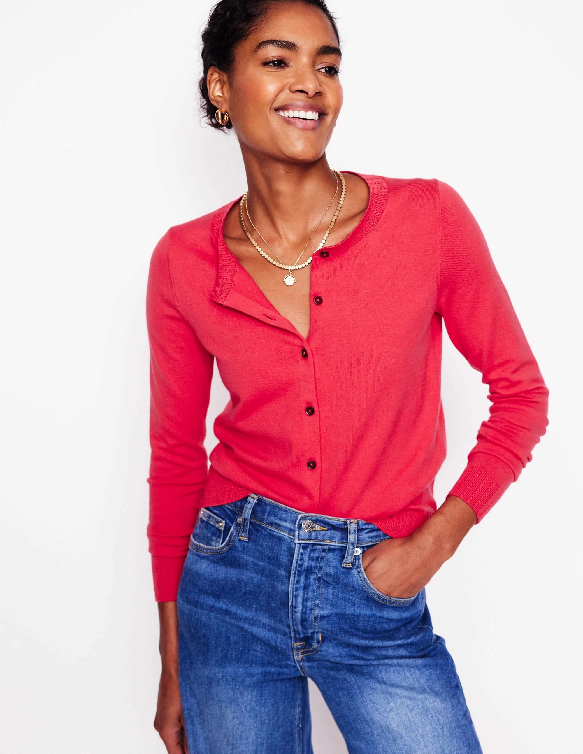 LowCarbon Footprint Textile Emilia Cotton Crew Cardigan-Camelia Pink