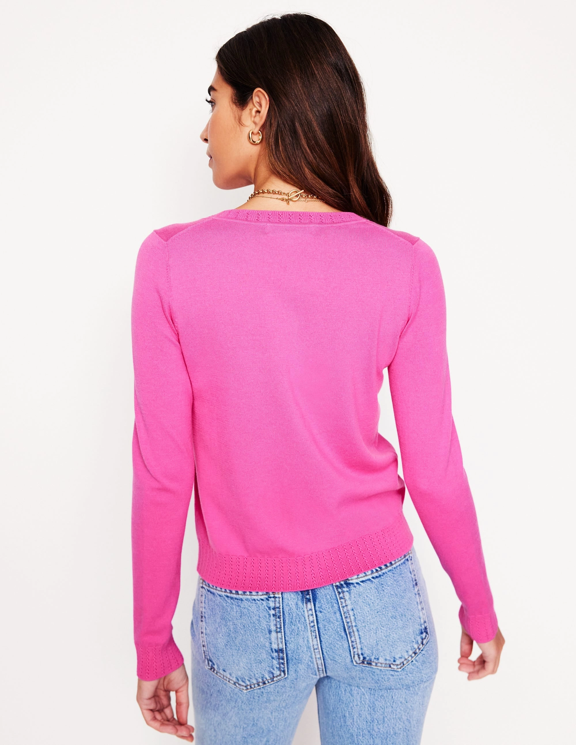 Emilia Cotton Crew Cardigan-Tickled Pink Interlock Ribbed Collar Fresh Layer