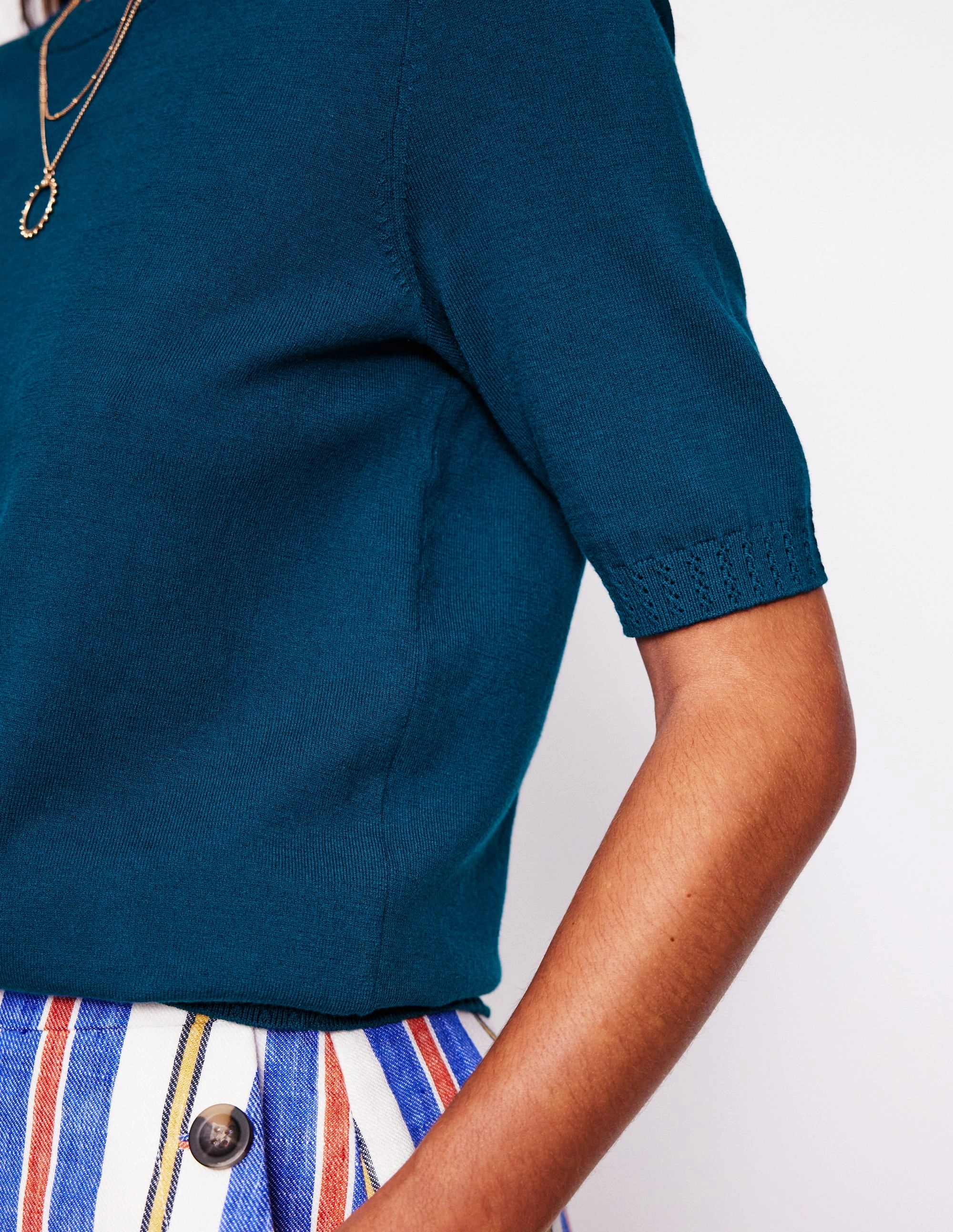 UV Protection Finish Emilia Cotton Crew T-shirt-Harbour Blue