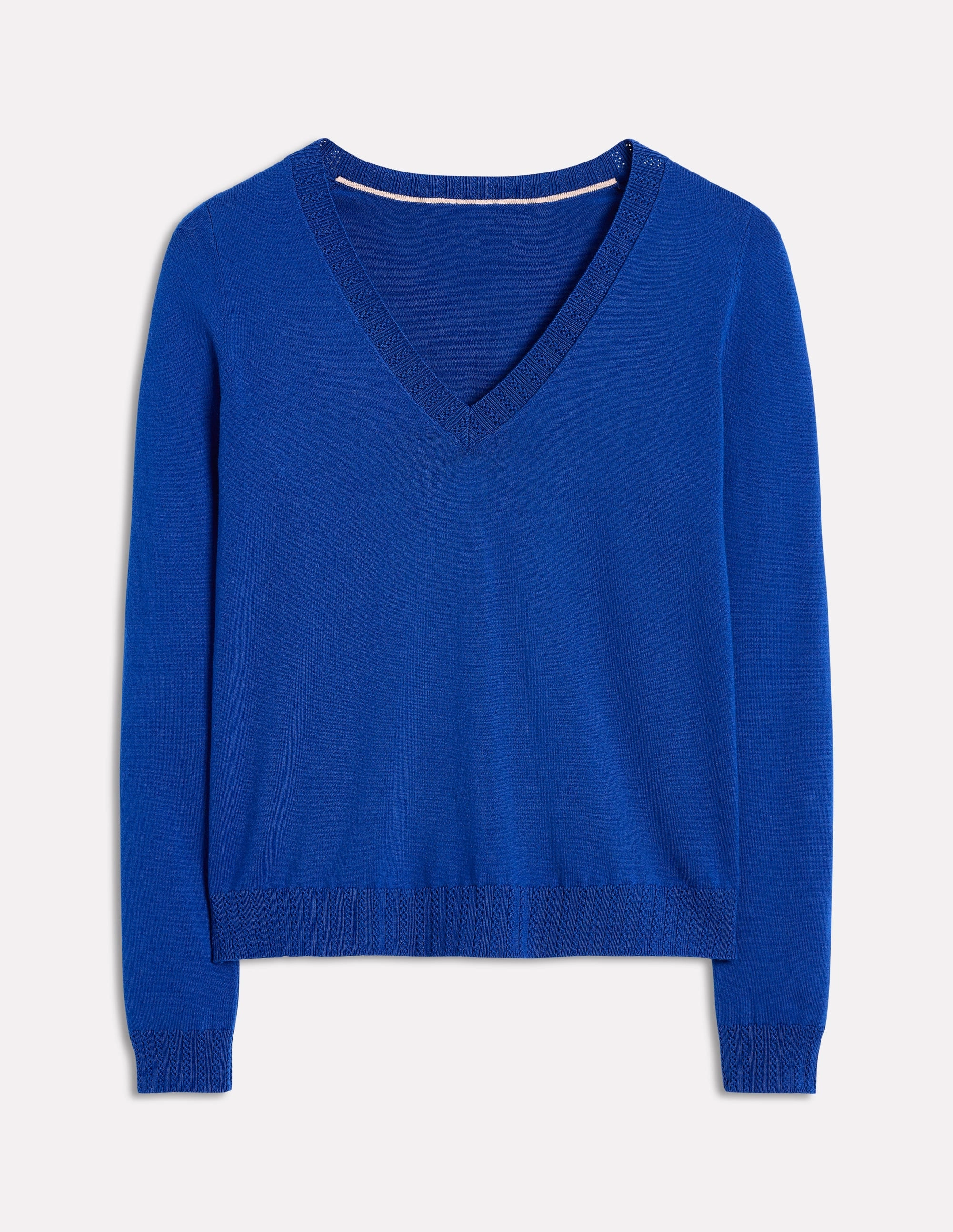Basic Layer YarnDyed Stripes Emilia Cotton V-Neck Jumper-Bright Blue
