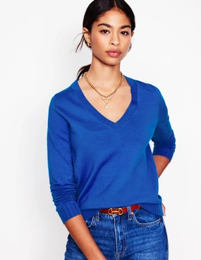 Emilia Cotton V-Neck Jumper-Bright Blue Cable Stitch Thermochromic Fiber Applications