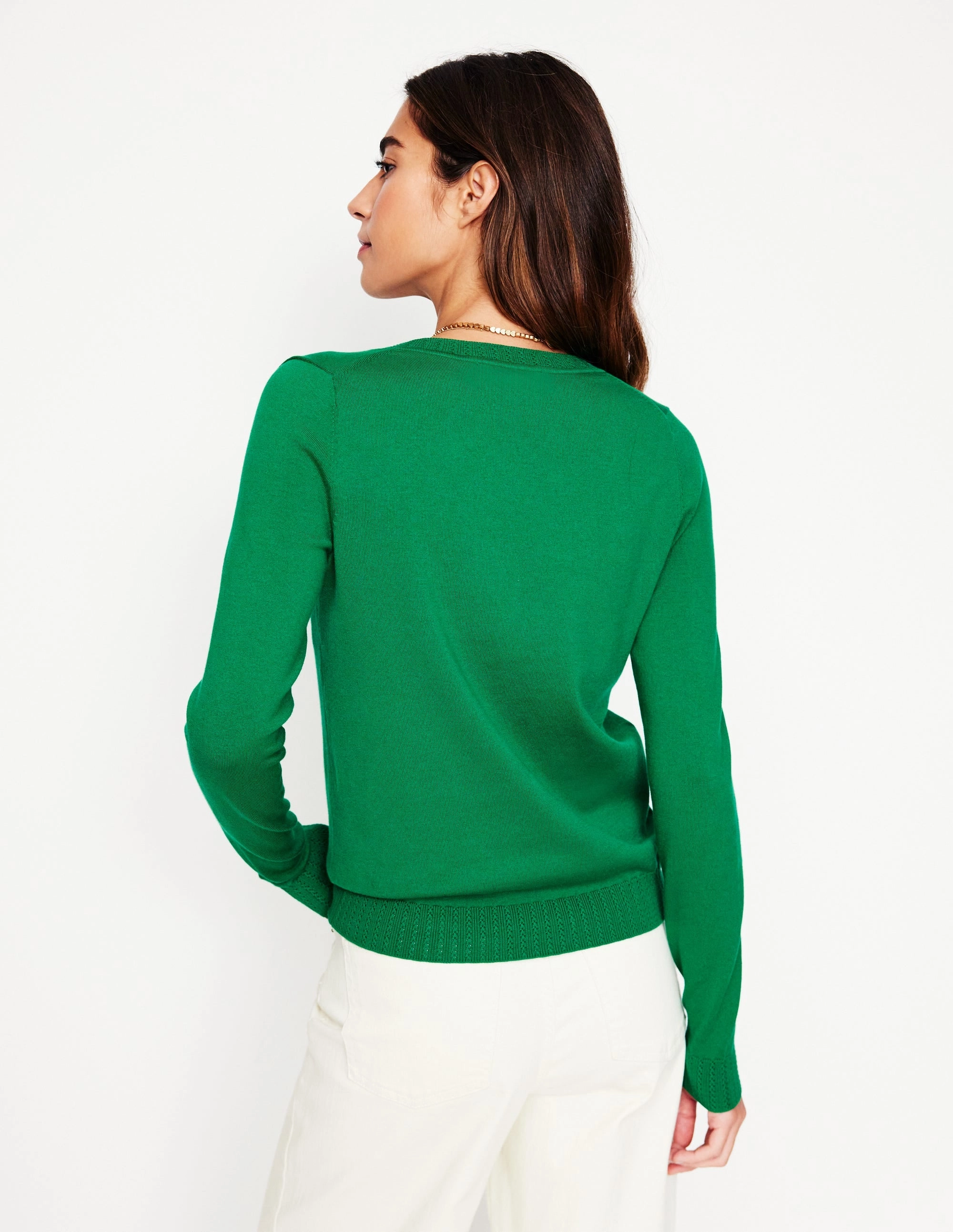 Emilia Cotton V-Neck Jumper-Rich Emerald Brushed Inner Layer NonRestrictive Cut