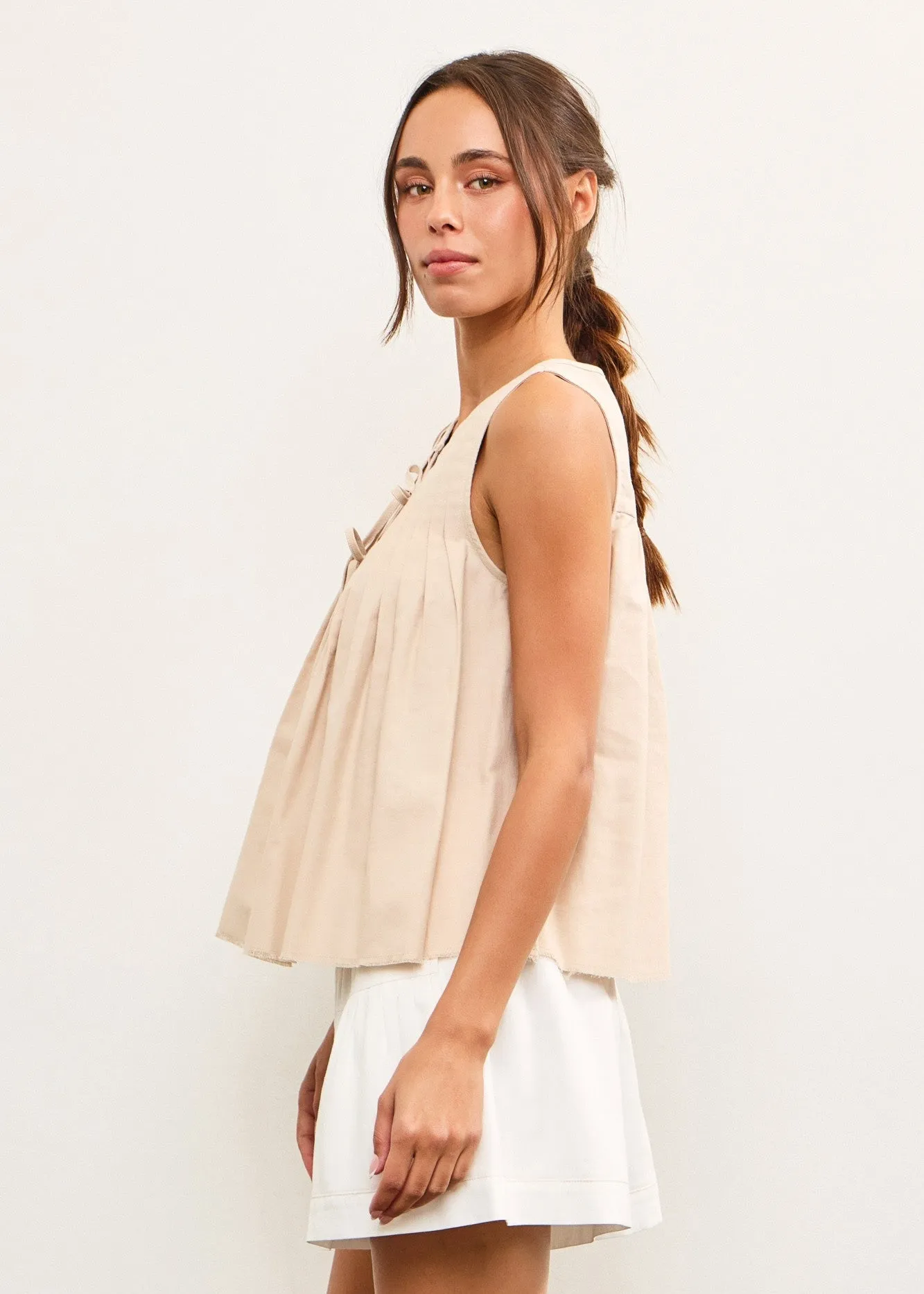 Eco friendly materials TaglessDesign EMMA TIE FRONT PLEATED TOP