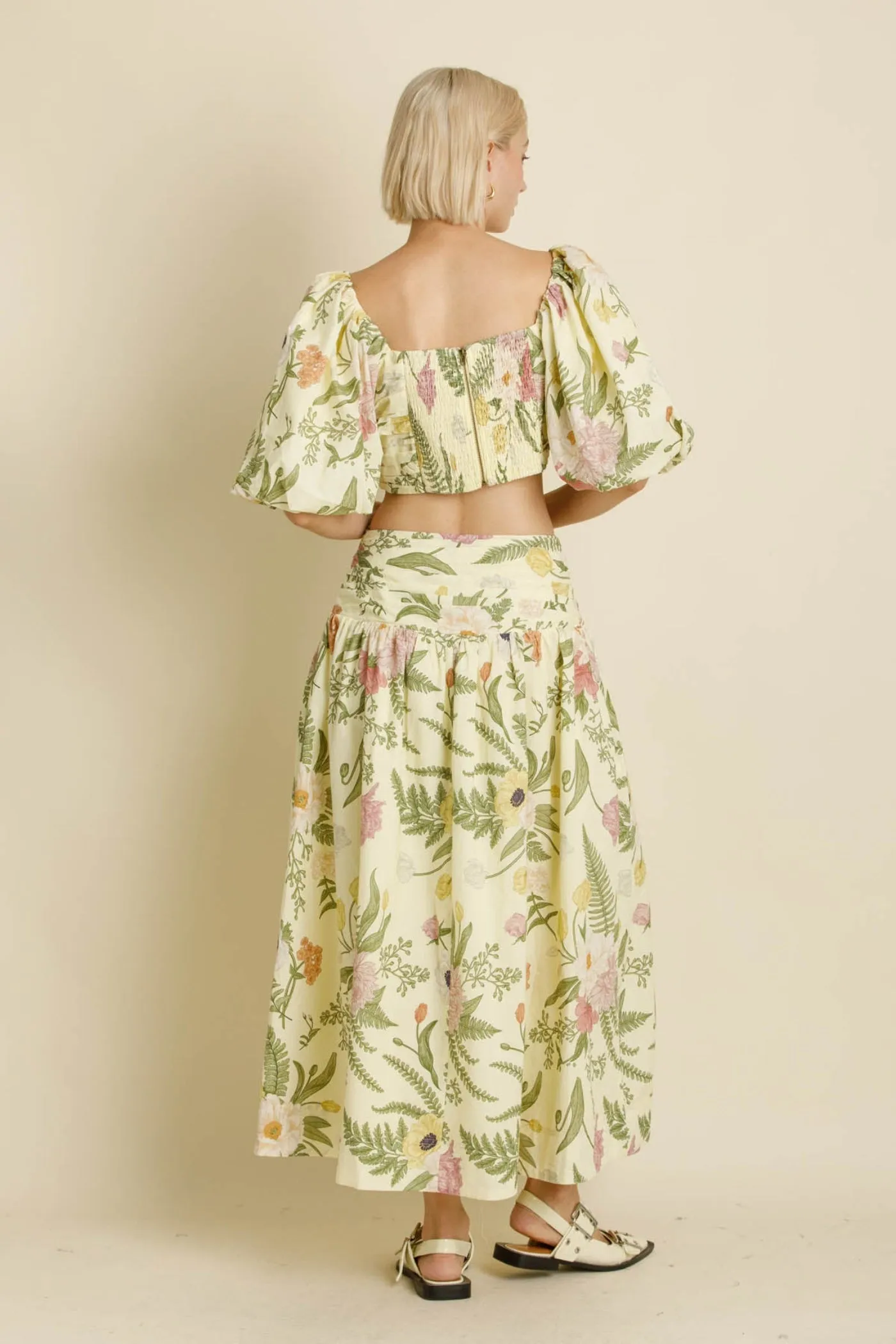 Tapered Cut Flexible Waistband EMMI BOTANICAL GARDEN MAXI SKIRT