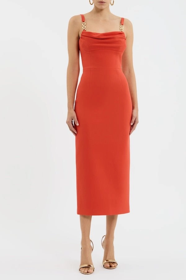 Hidden Pocket Seasonal Must-Have Empress Midi Dress Orange
