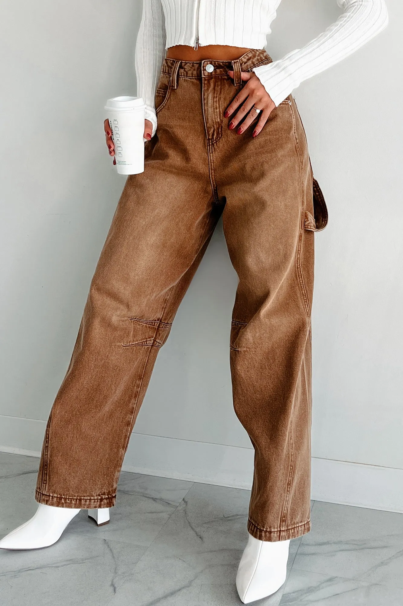 Zander Utility Baggy Jeans (Brown) Hypoallergenic Lining Stretchable Waistband