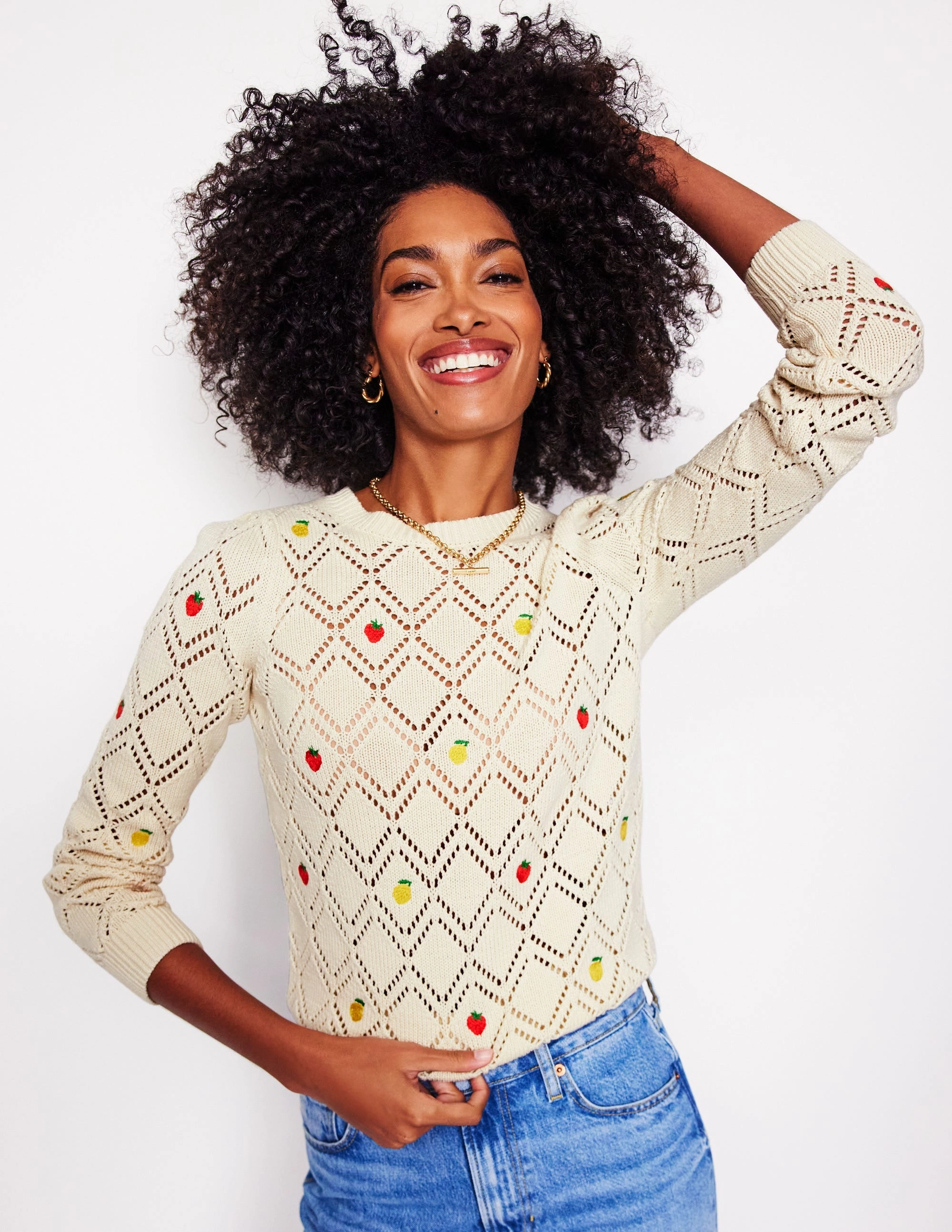 Enid Embroidered Jumper-Warm Ivory, Fruit Autumn Fashion