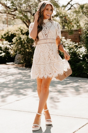 Epitome Of Class Lace Open Back Dress (Ivory) Soft Curve ruffle trim