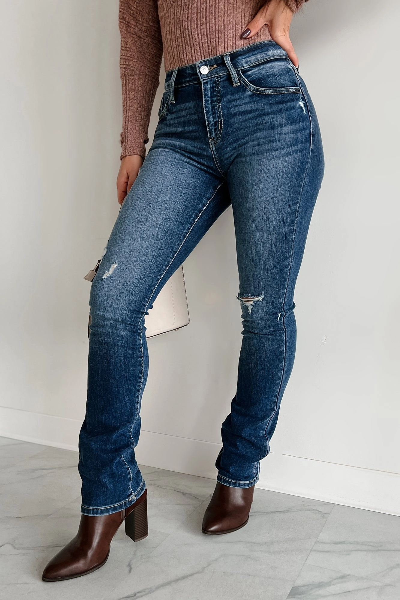 Strong Stitch Ernie High Rise Skinny Bootcut Kancan Jeans (Dark)