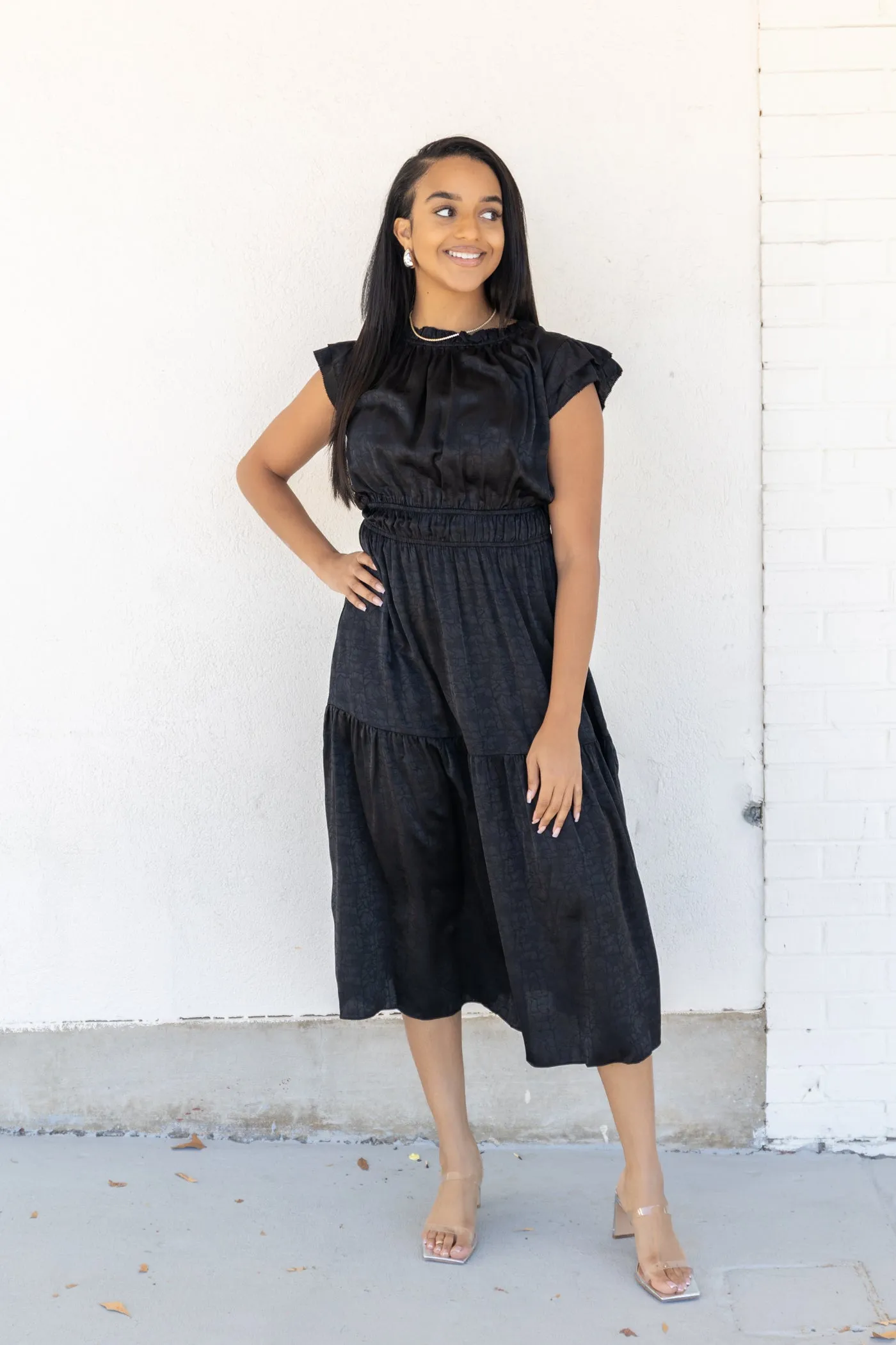 Crisp Detail Comfortable fit dress for all body types DAHLIA BLACK DRESS