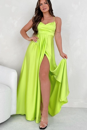 Look At The Bright Side Rhinestone Strap Maxi Dress (Lime) Spring Mood