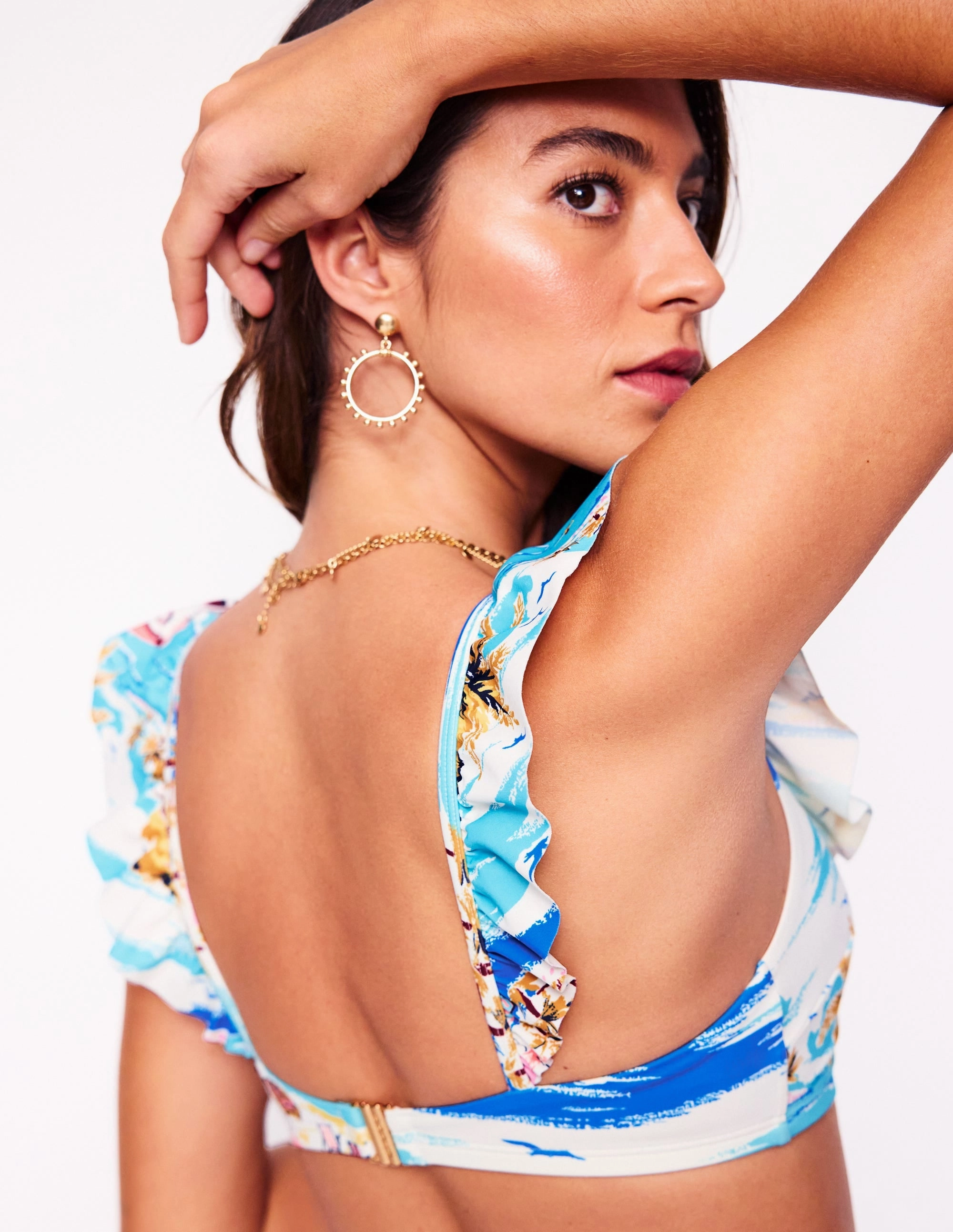 Snag Free Fabrication Evia Ruffle Bikini Top-Multi, Paradise Bay