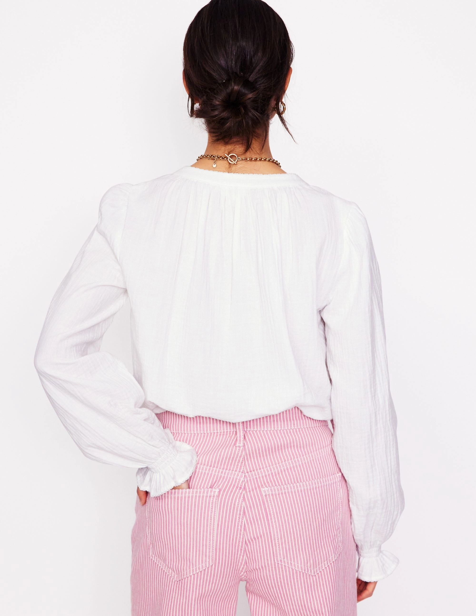 Evie Double Cloth Top-White Thermoregulating Fabric Comfy Style