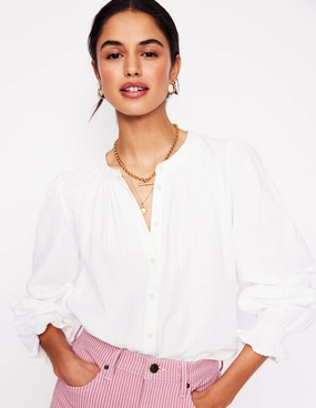 Evie Double Cloth Top-White AntiStatic Weave Torsion Support Structure