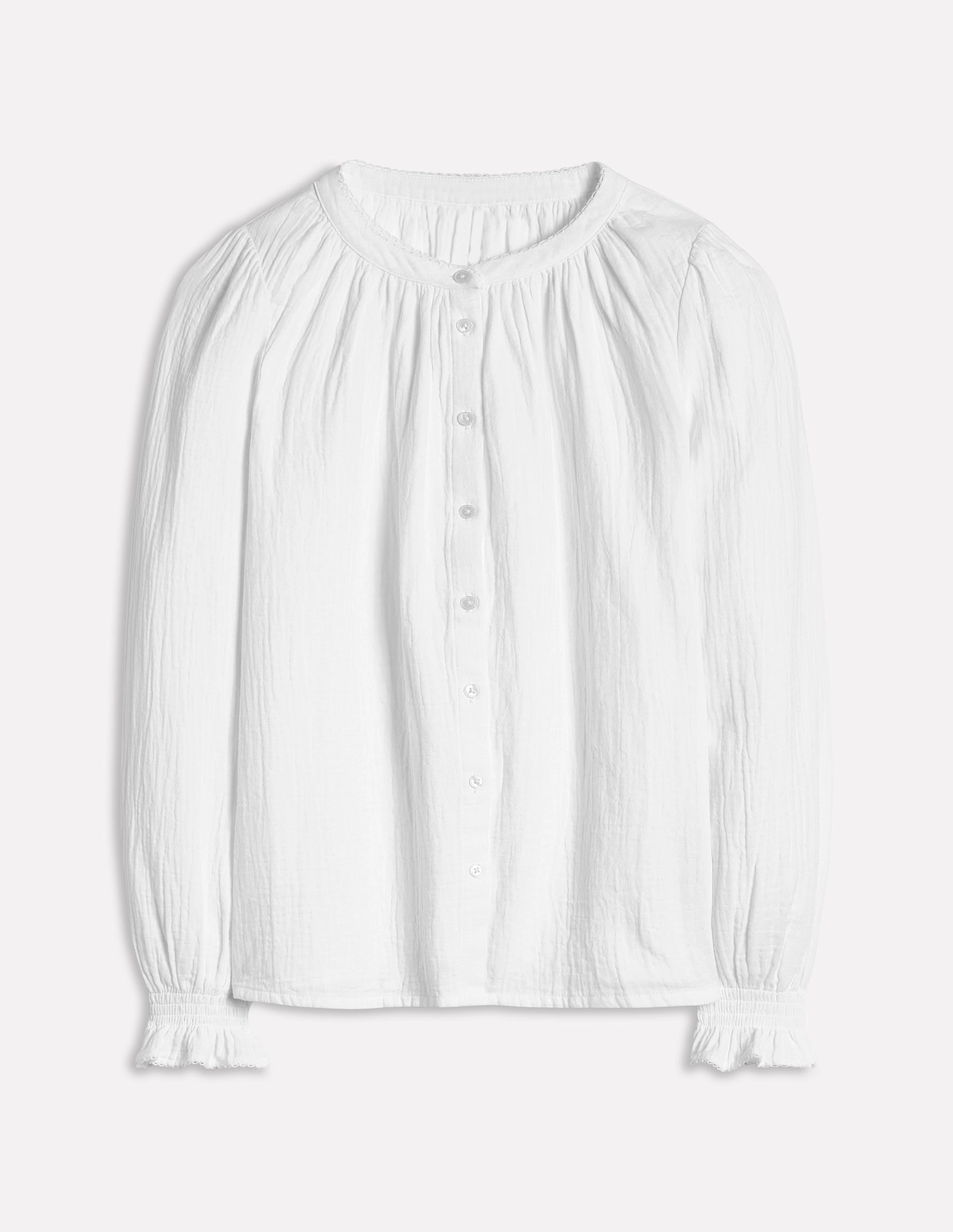 Evie Double Cloth Top-White ElasticTrimming BreathableMaterial