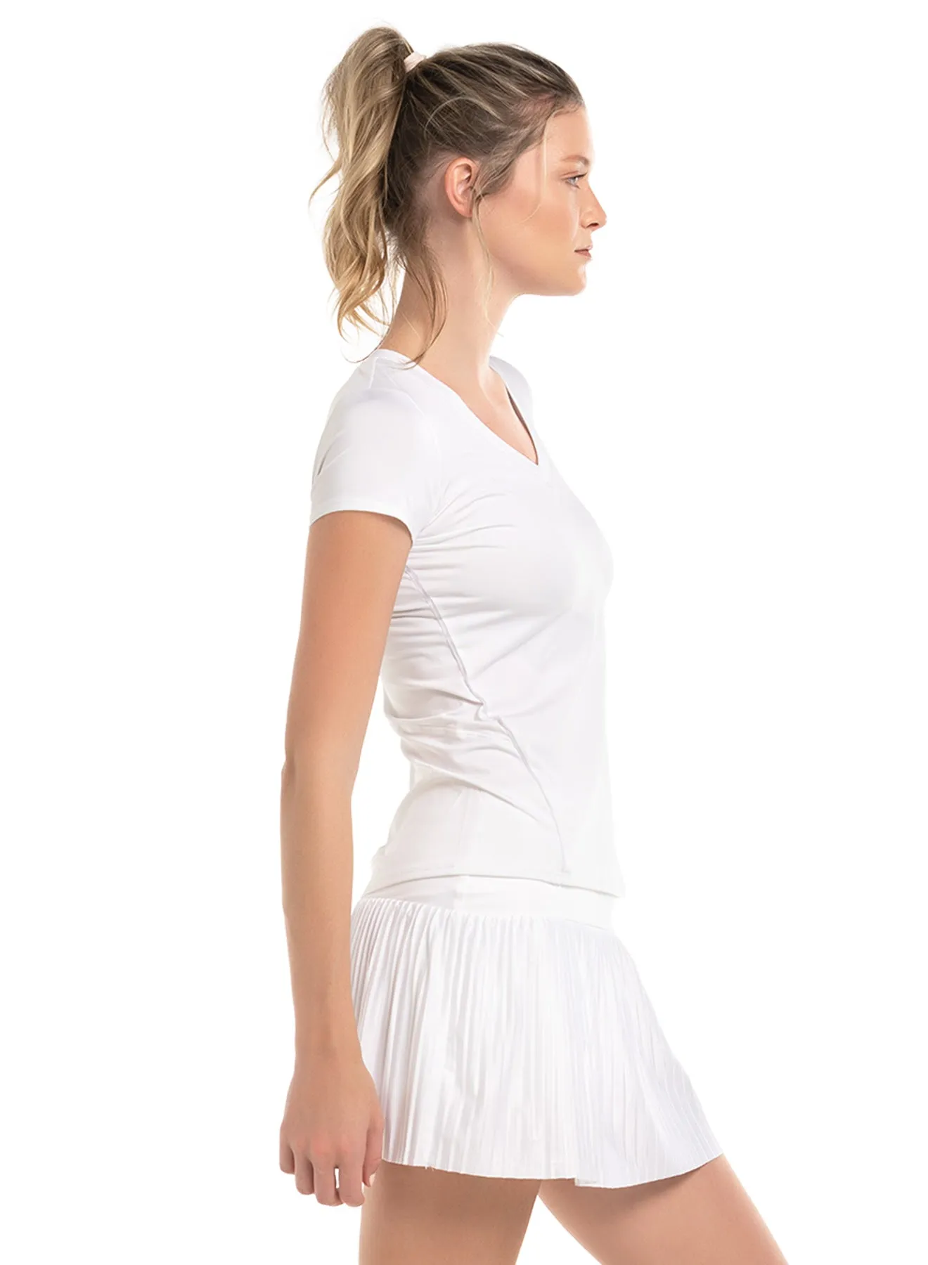 Mesh Panel Details Reflective Detailing Excel V-neck Short Sleeve