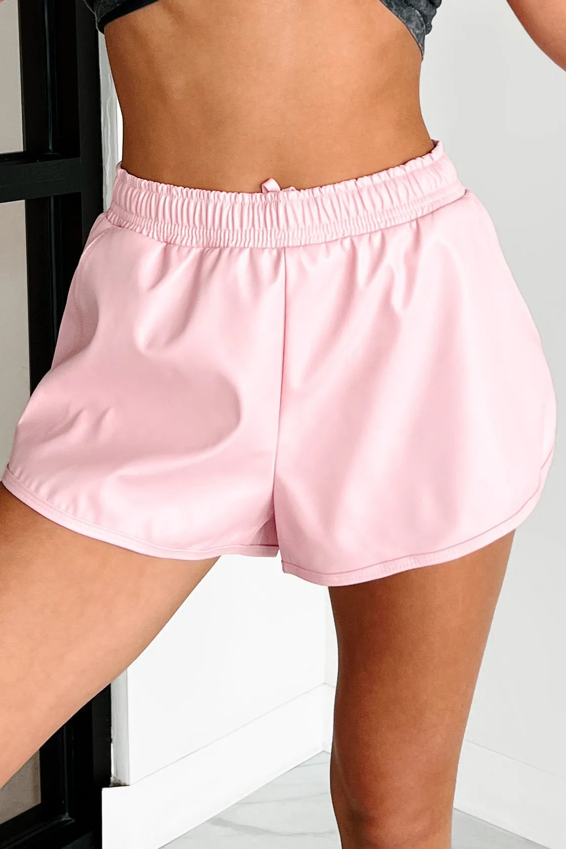 Expected Outcomes Faux Leather Shorts (Pink) Wrinkle Resistant Finish Warm Weather Style