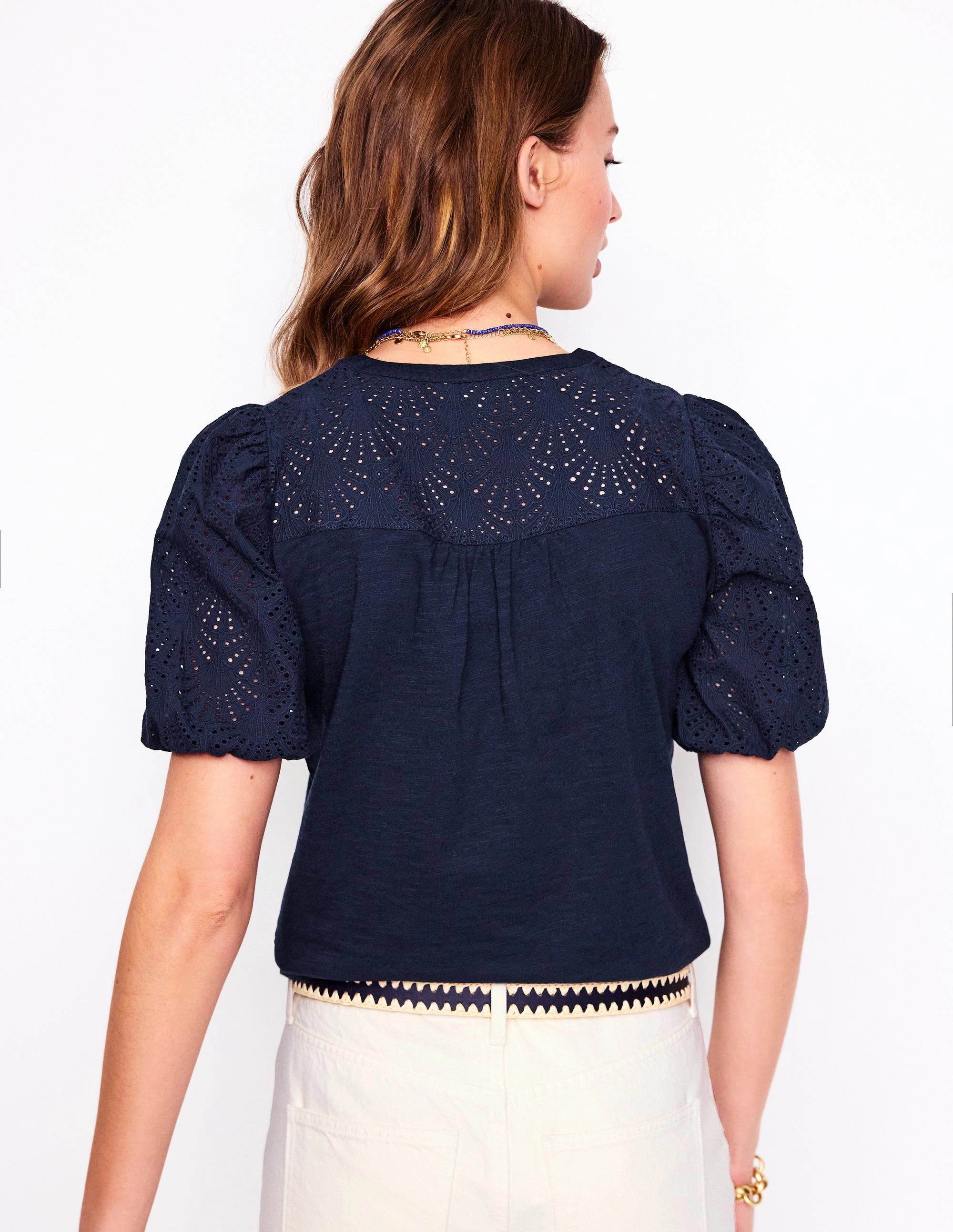 LightweightMaterial Dolly Broderie Top-Navy