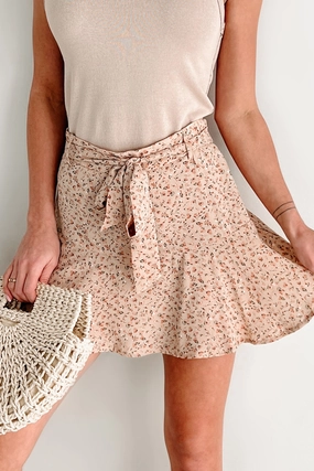 Natures Embrace Floral Print Mini Skirt (Taupe) High Durability Thread