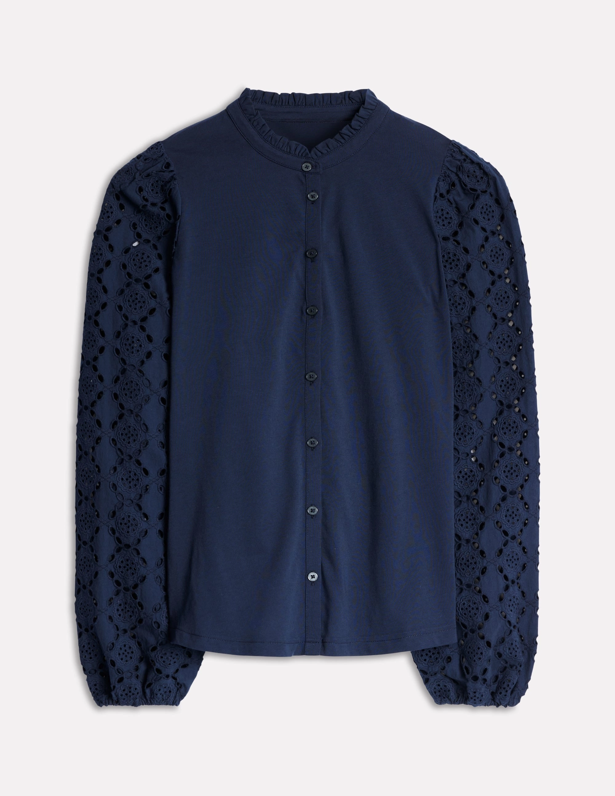 AntiBacterial Coating ConvertibleCollarSystem Eden Broderie Blouse-Navy