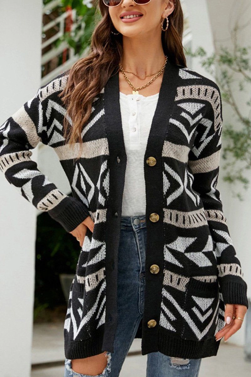 WOMEN BOHEMIAN WESTERN AZTEC PATTERN CARDIGAN Durable Stitching Low Profile Zipper