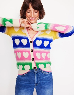 Fair Isle Boyfriend Cardigan-Multi, Hearts Moisture wicking Layered Neckline