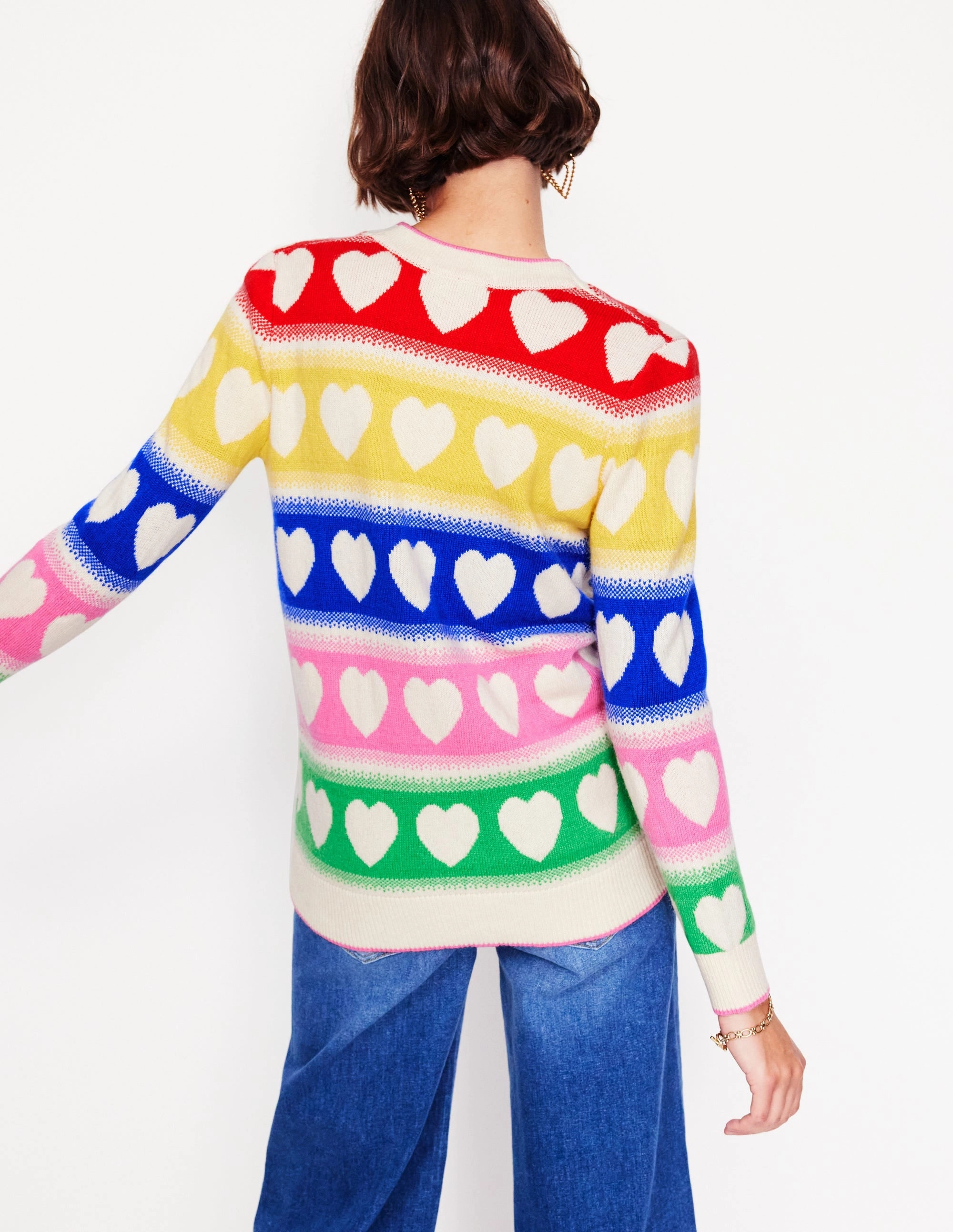 Fair Isle Boyfriend Cardigan-Multi, Hearts Versatile Warmth EcoFriendly Dyeing