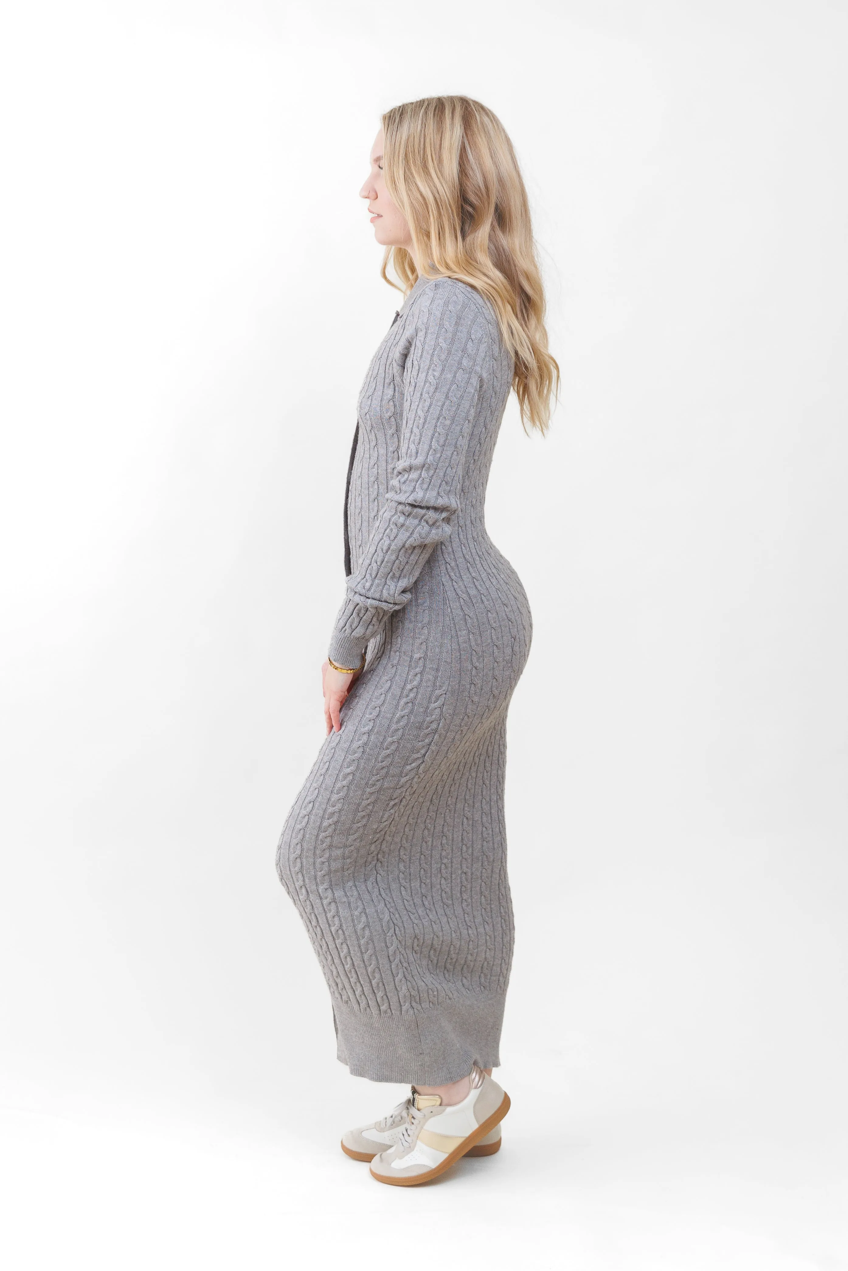 ELLIE CABLE KNIT MIDI DRESS Office Ease Body Ease