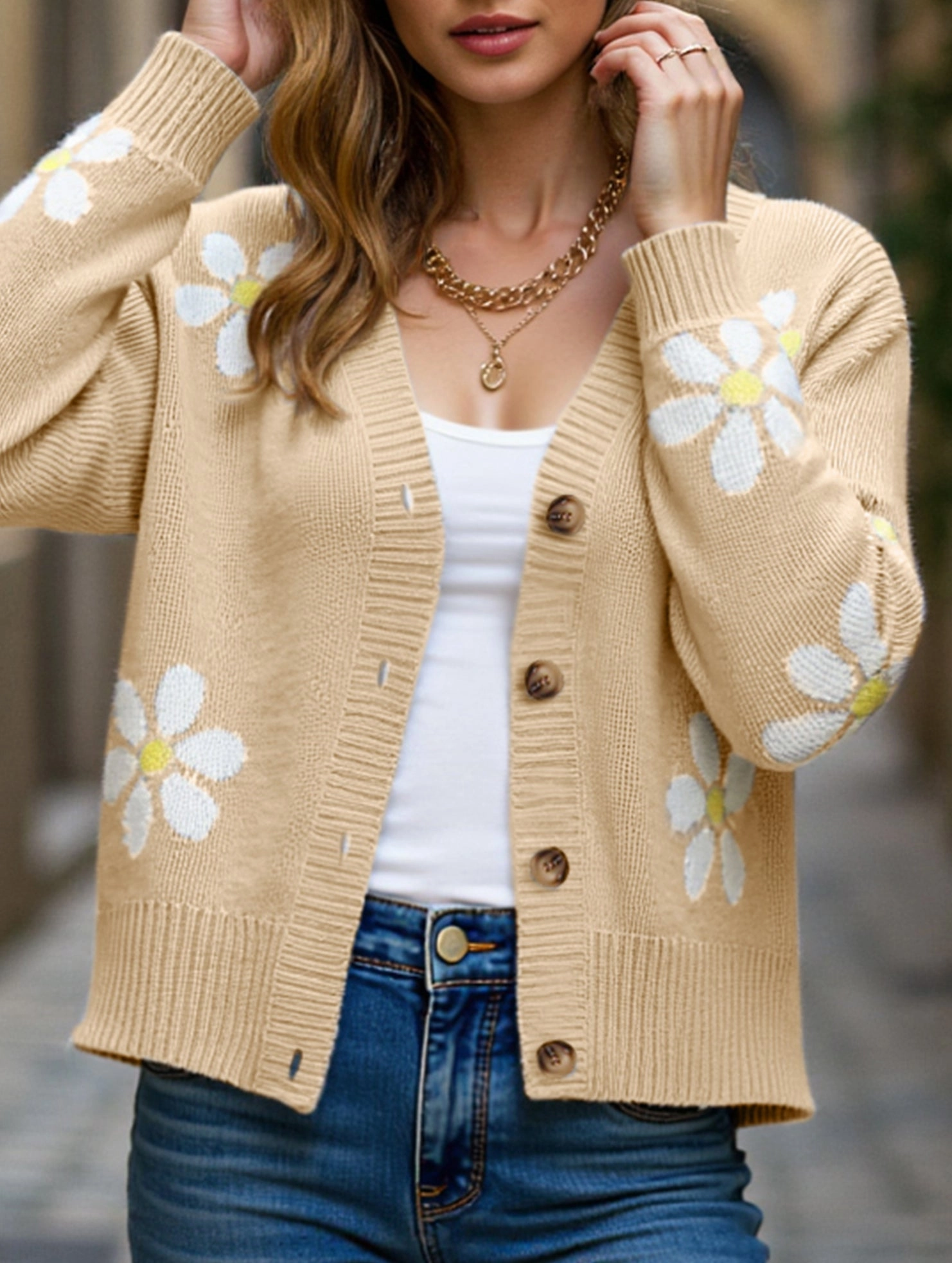 NonSlip Grip Tape Fall Floral Button Varsity Sweater Jacket