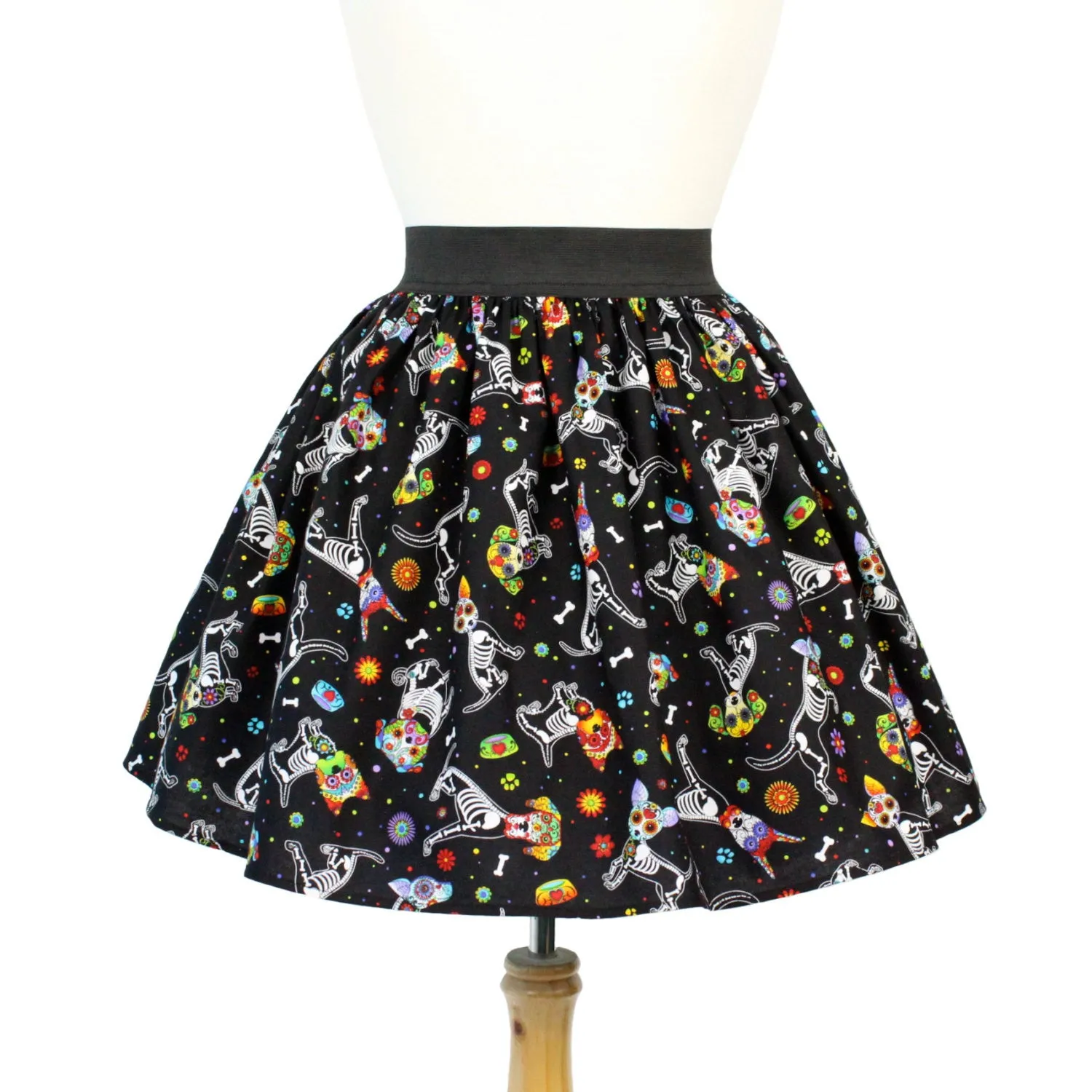 Bold Accent Day of the Dead Dog Pleated Skirt #PS-D331