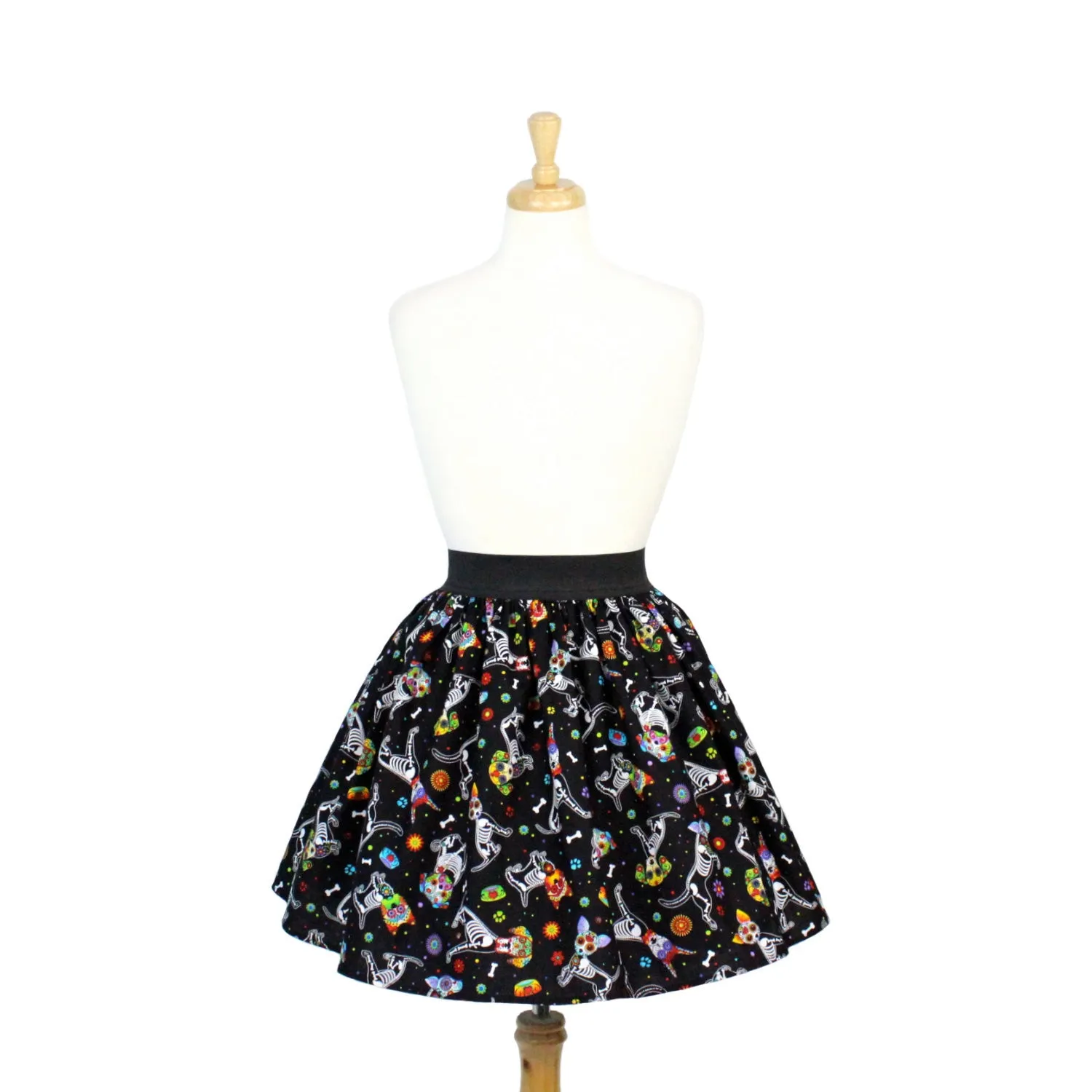 Comfort Waistline Day of the Dead Dog Pleated Skirt #PS-D331