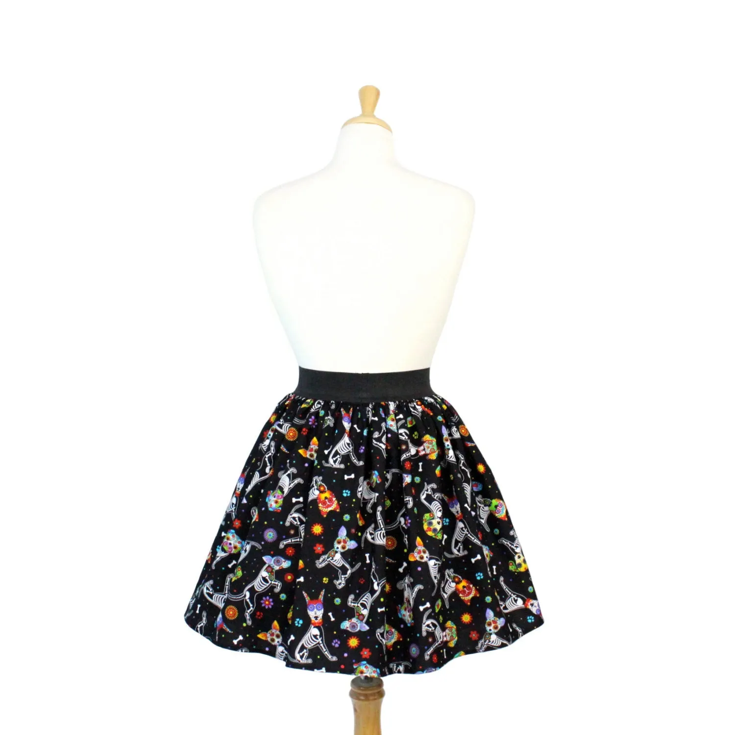 Day of the Dead Dog Pleated Skirt #PS-D331 Clean Mood