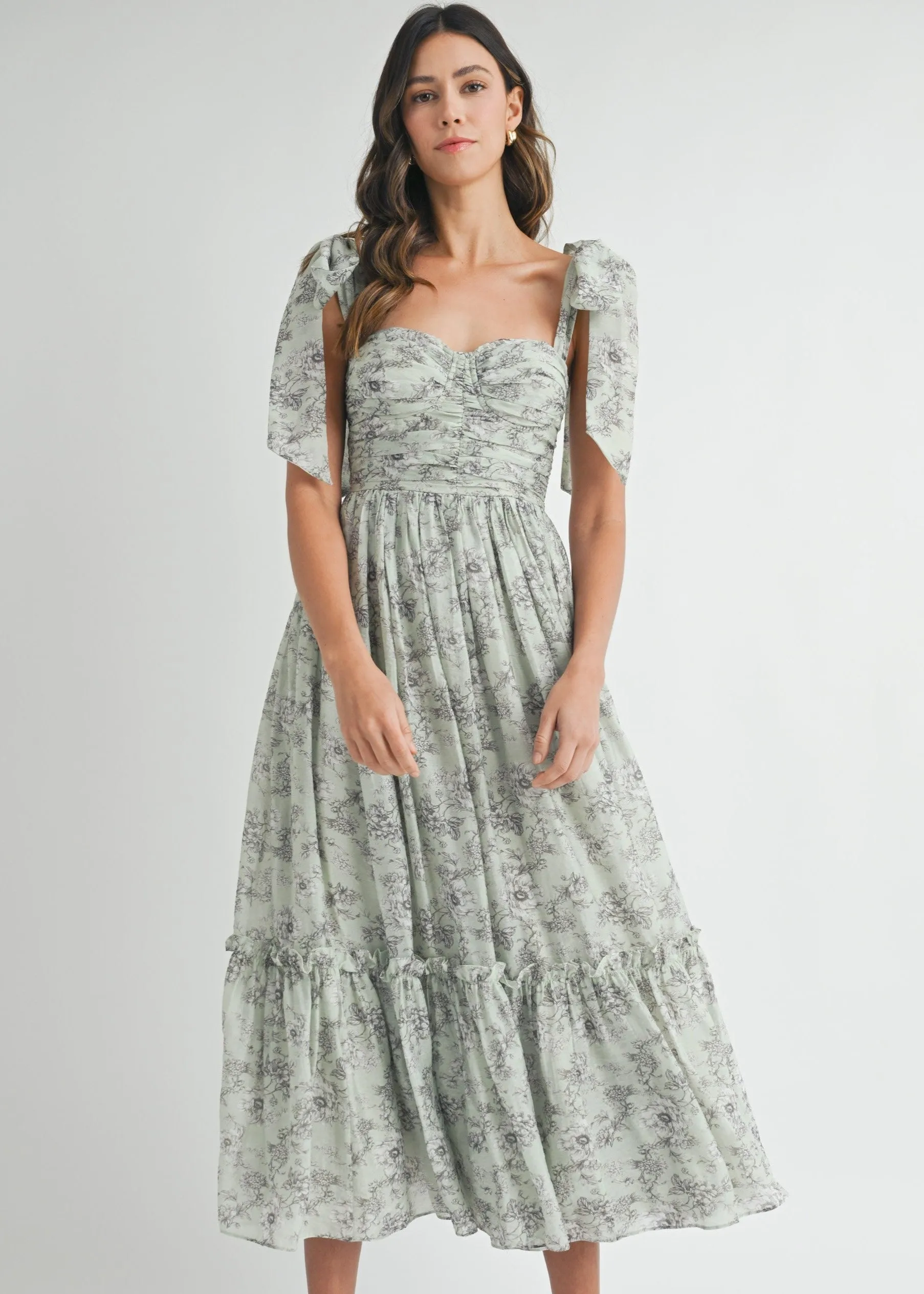 GEMMA FLORAL RUCHED MIDI DRESS Work Favorite Beauty Zone