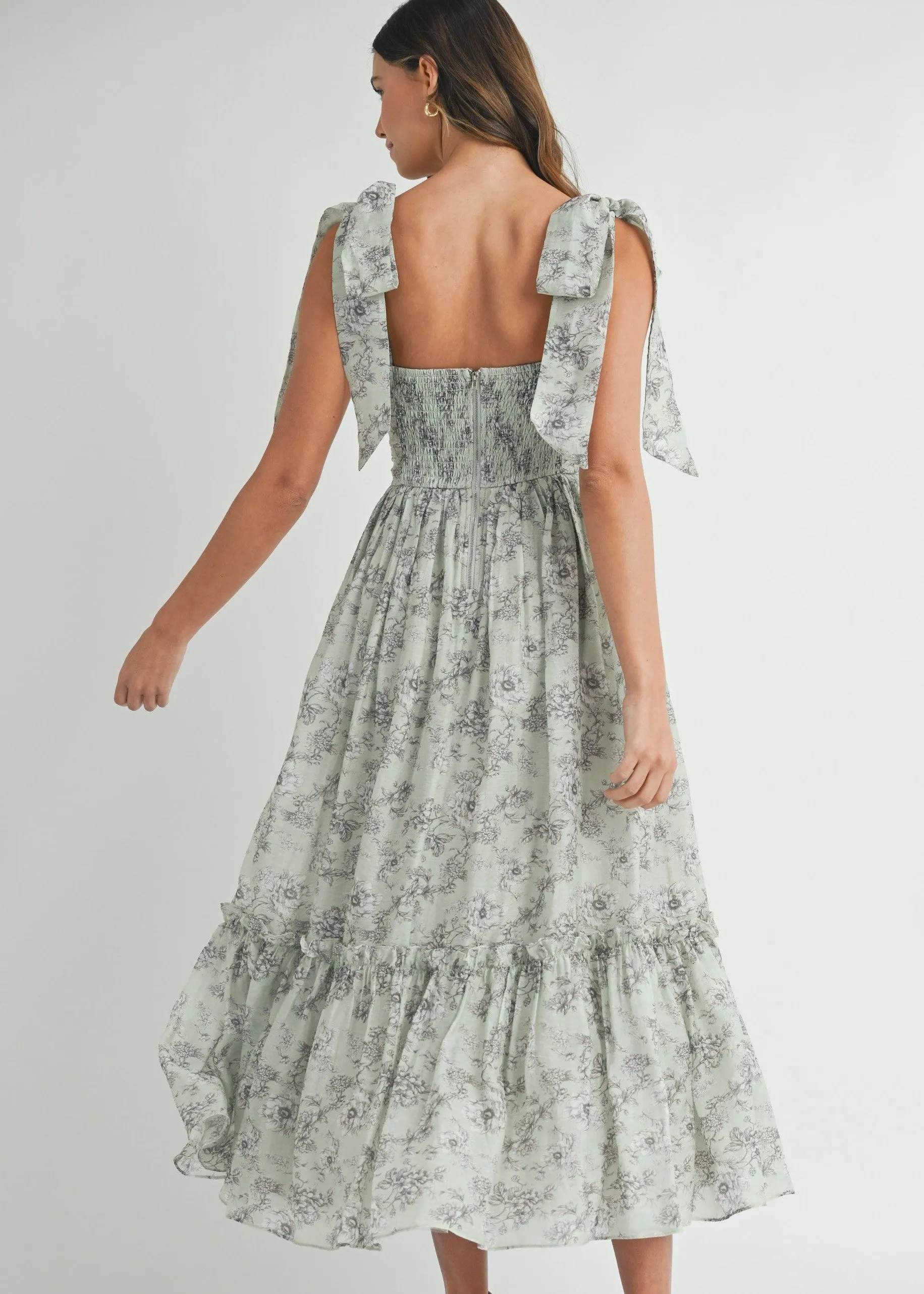 GEMMA FLORAL RUCHED MIDI DRESS Slit Detail Patterned-Fabric