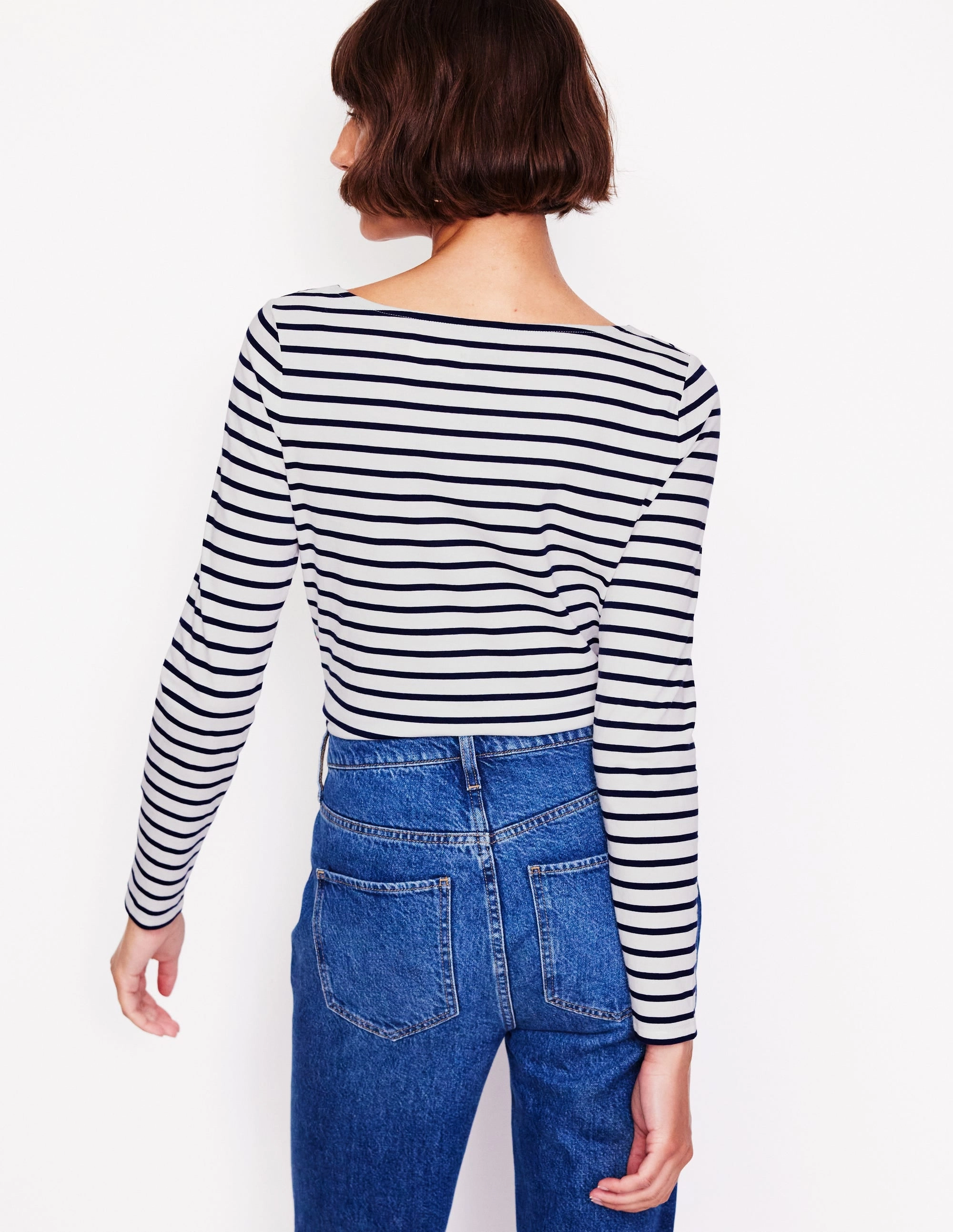Odor Resistant Material BreathableMeshPanel Ella Long Sleeve Breton-Ivory, Navy, Falalala