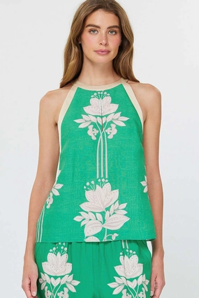 ReinforcedHem Sleeveless Green Floral Top