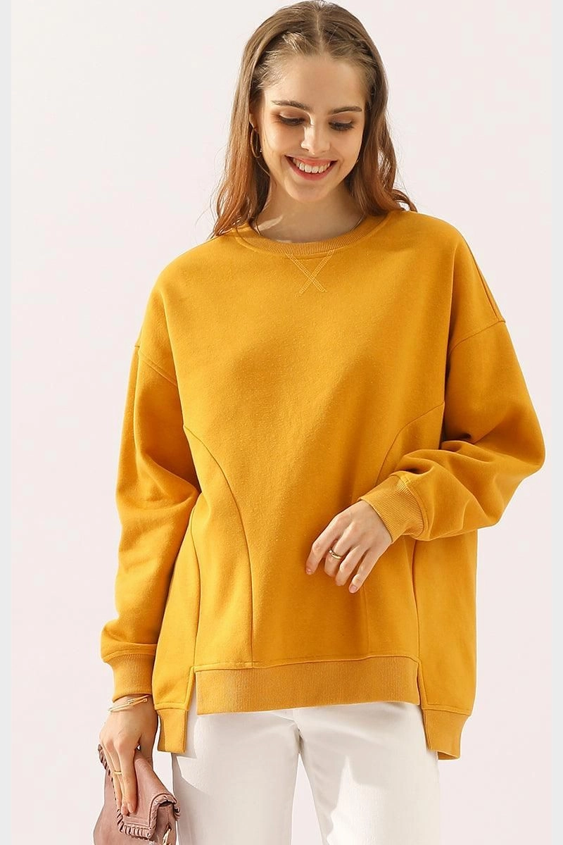 OdorResistantTechnology EcoFriendlyMaterial LONG SLEEVE ROUND NECK CUT HEM SWEATSHIRT