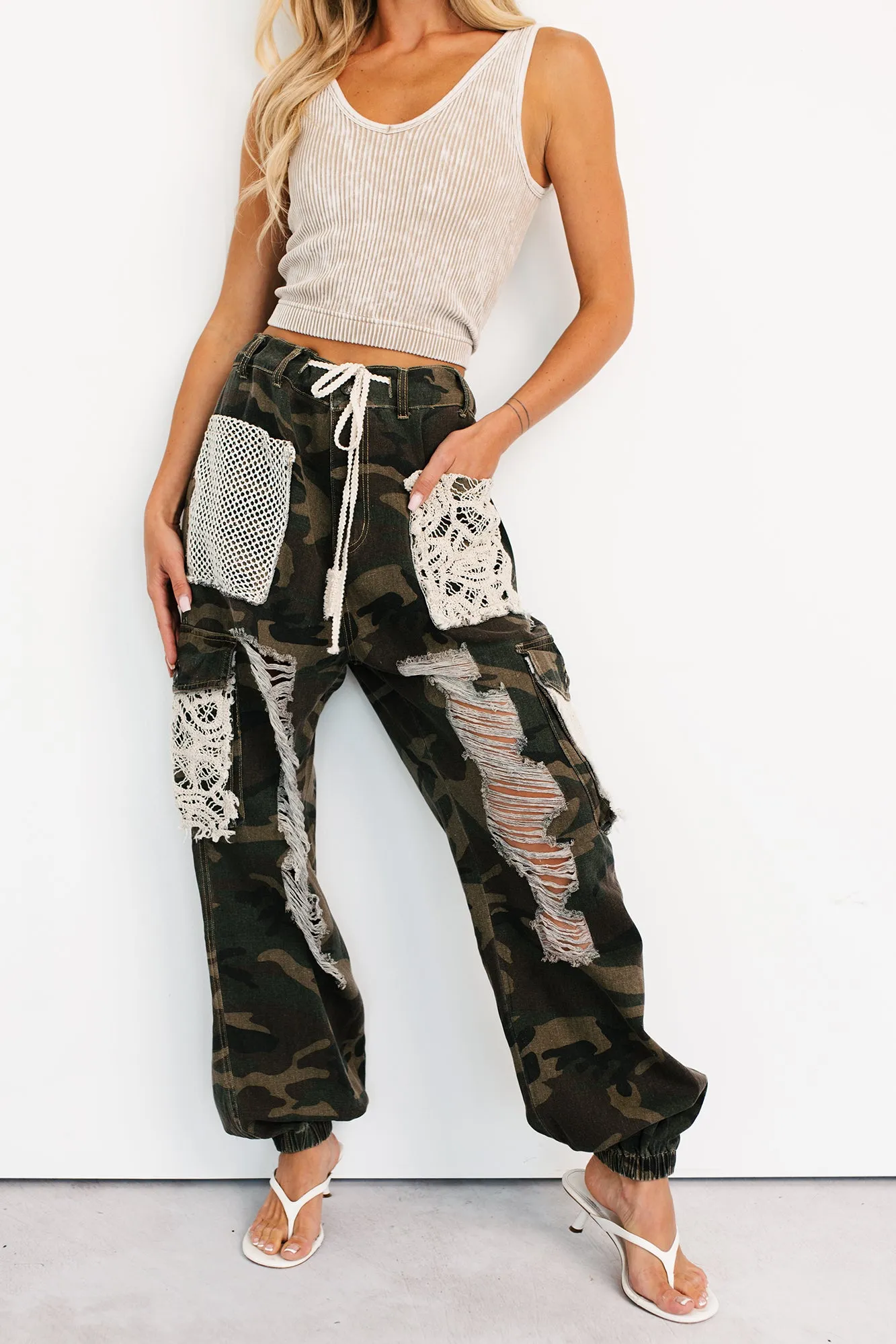 Everyday Motion Home Comfort Autumn Days Elegant On Duty Cutie Distressed Cargo POL Joggers (Camo)