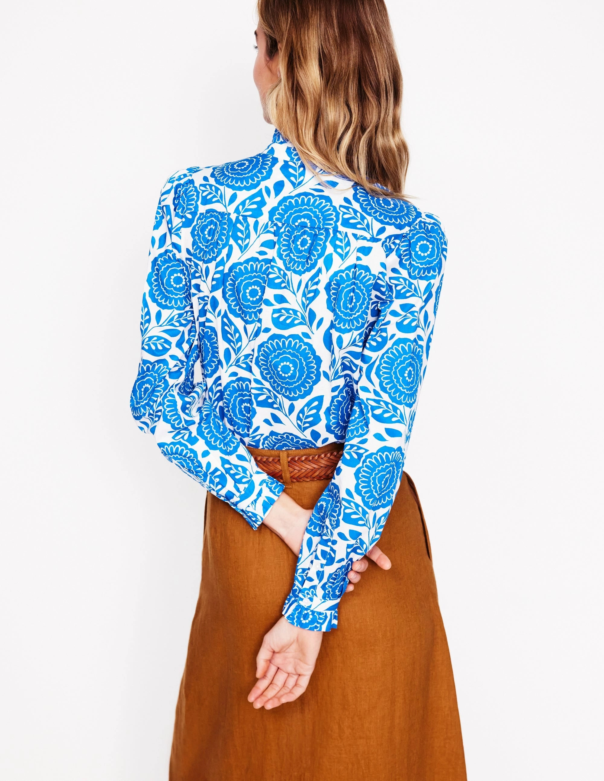 ReinforcedEdges Felicity Cotton Blouse-Gallery Blue, Dahlia Stamp