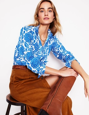 Classic Cut TemperatureRegulating Felicity Cotton Blouse-Gallery Blue, Dahlia Stamp