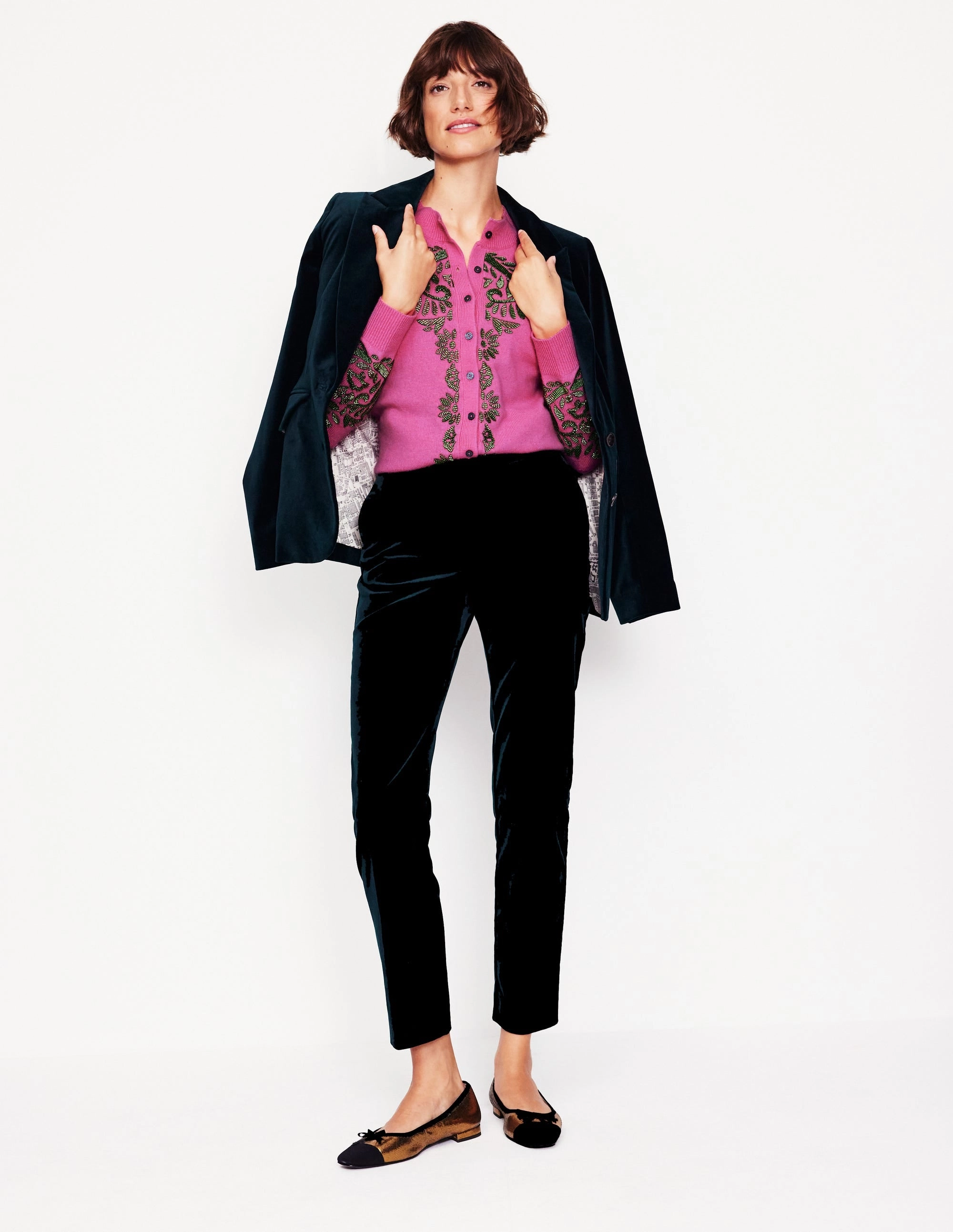 Fenella Embellished Cardigan-Party Pink Lightweight Weave