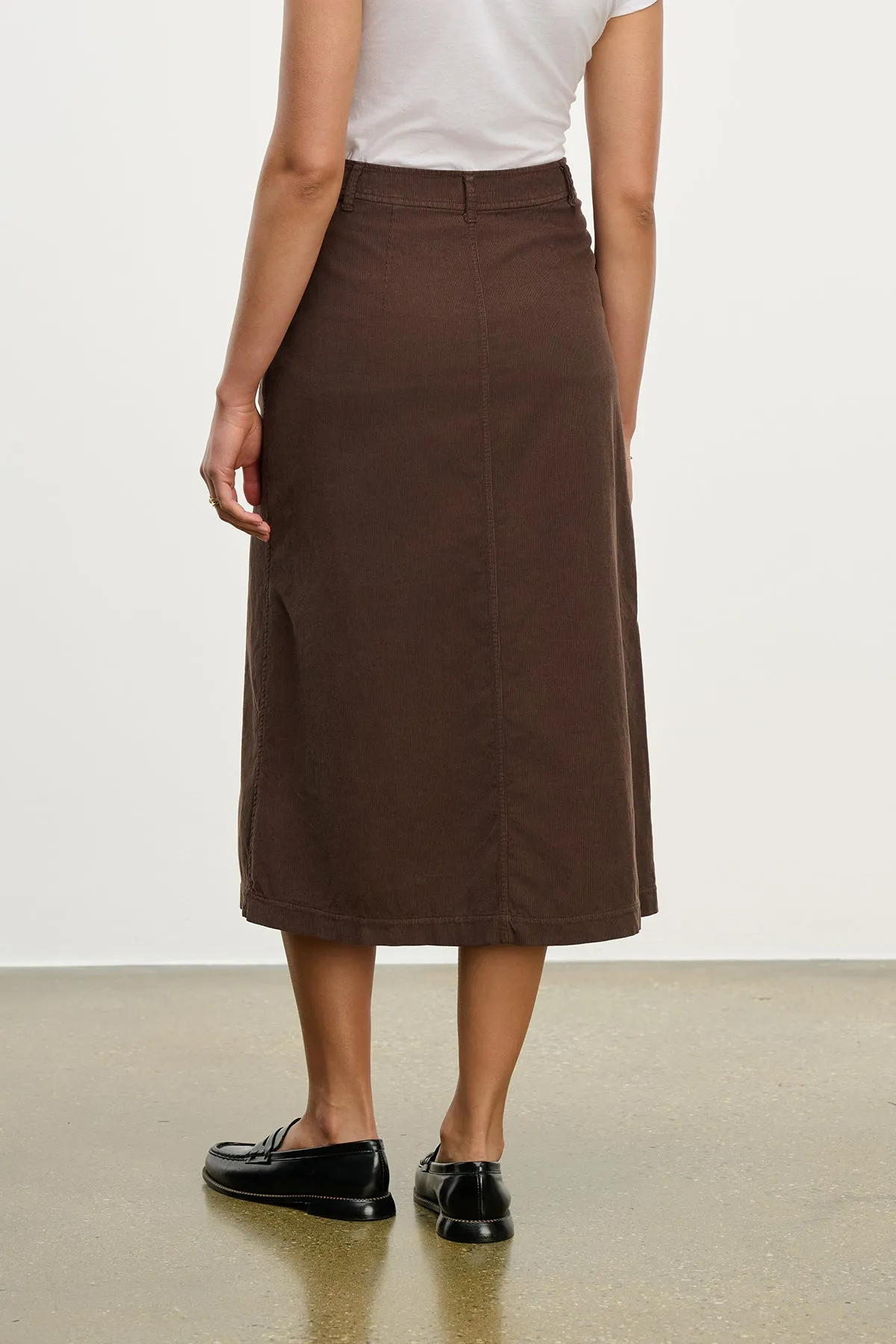 Striped Design Everyday Look Fia Corduroy Midi Skirt in Mallard