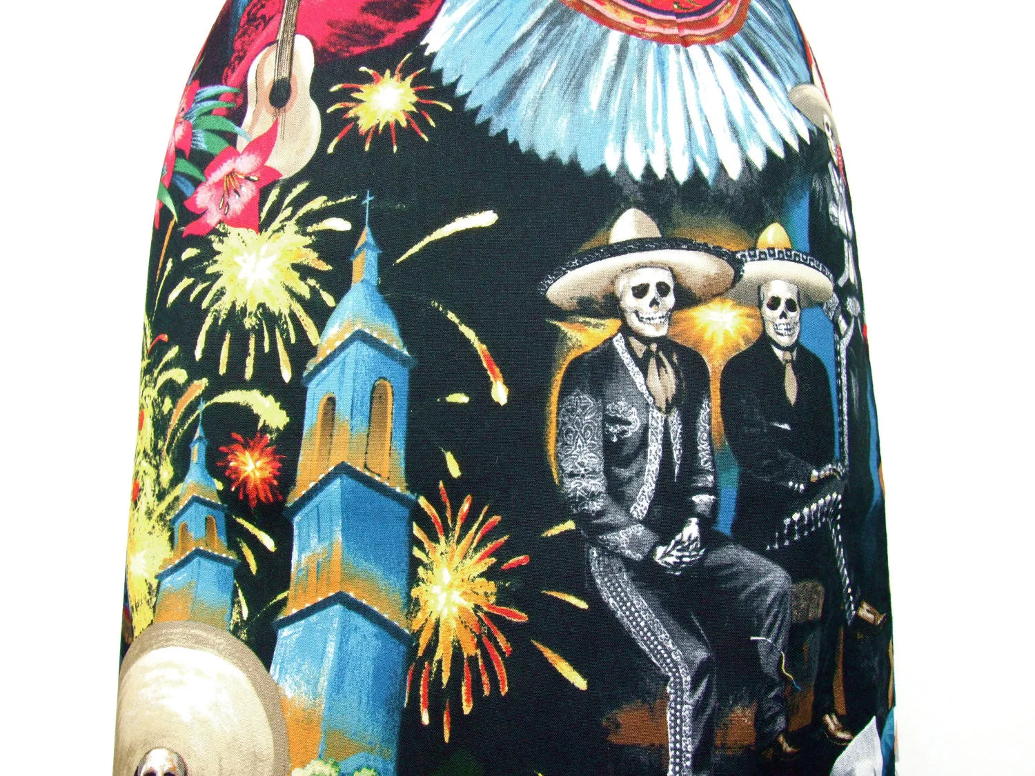 Soft and Stretchy Flared bottom Mexican Fiesta De San Marcos Skull Pencil Skirt #S-PP706