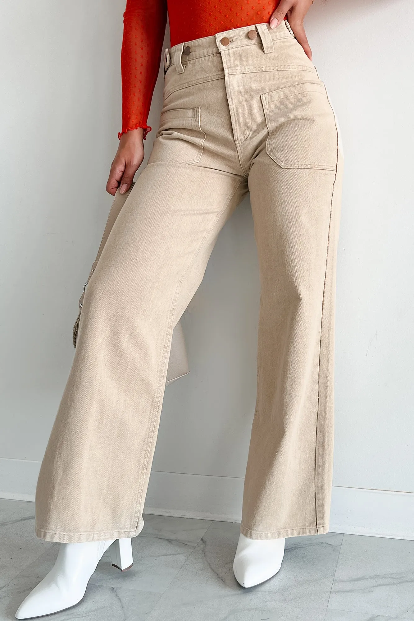 Destry High Waisted Wide Leg Jeans (Beige) Fade Resistant Wash Couple Look Elegant Summer Vibes