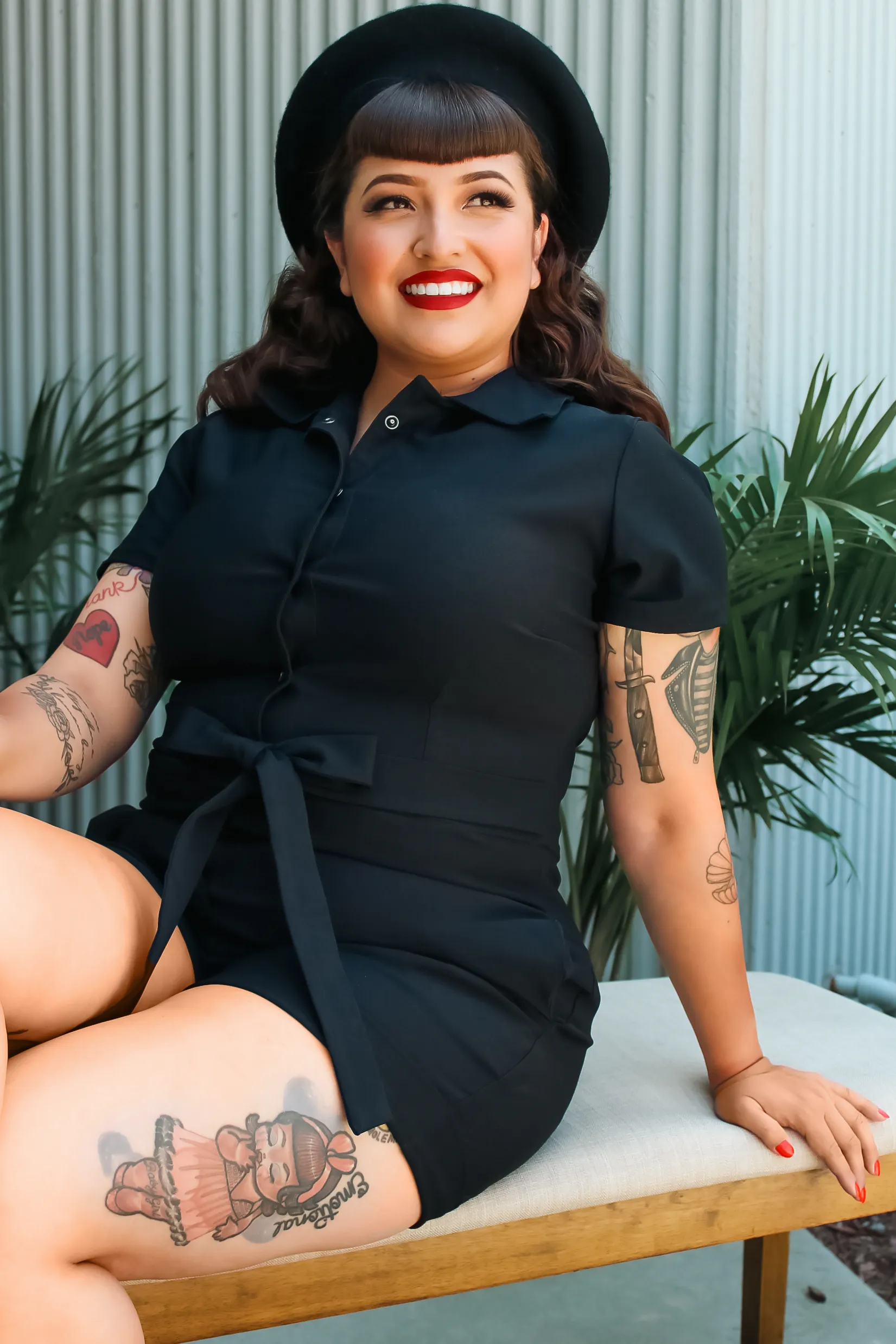 Anti Pilling Fabric DurableCollarStays Stretchy Black Romper With Belt #BRS Moisture Management Mesh Back