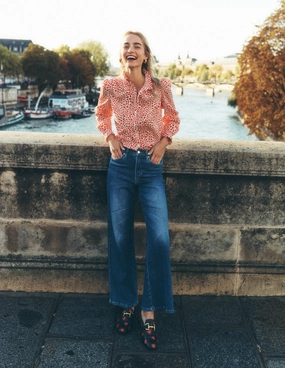 Felicity Cotton Blouse-Ivory, Heart Cluster Ribbed Hem Quick Dry Feature