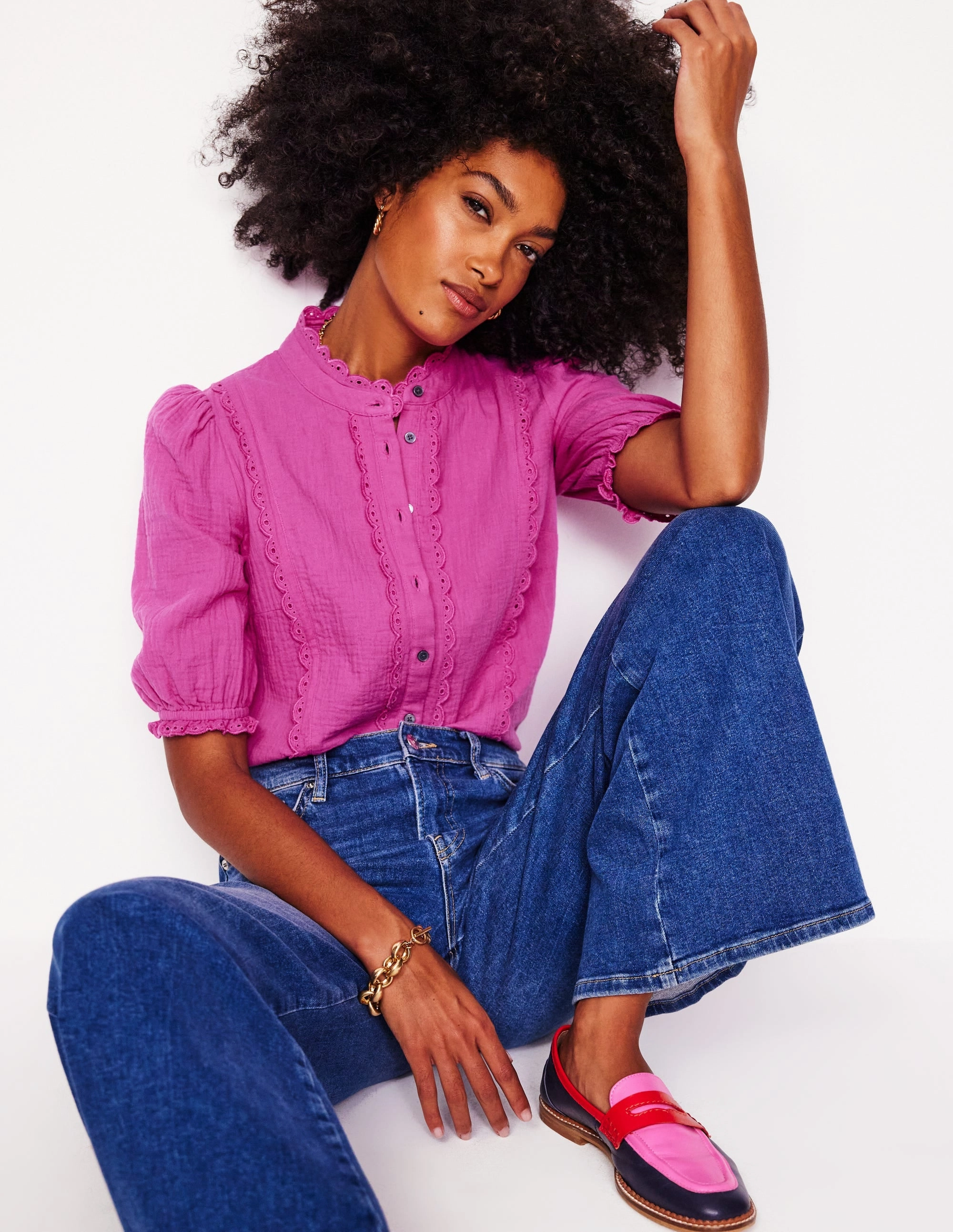 Unlined Design Scallop Double Cloth Top-Cosmos Pink