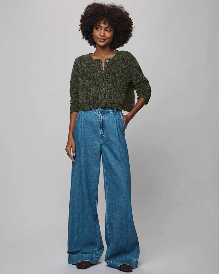 AllPurposeWear Layered Sleeve Andrea Crop Cardigan in Green Spruce