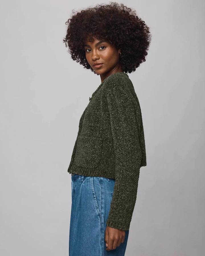 Andrea Crop Cardigan in Green Spruce StretchKnit